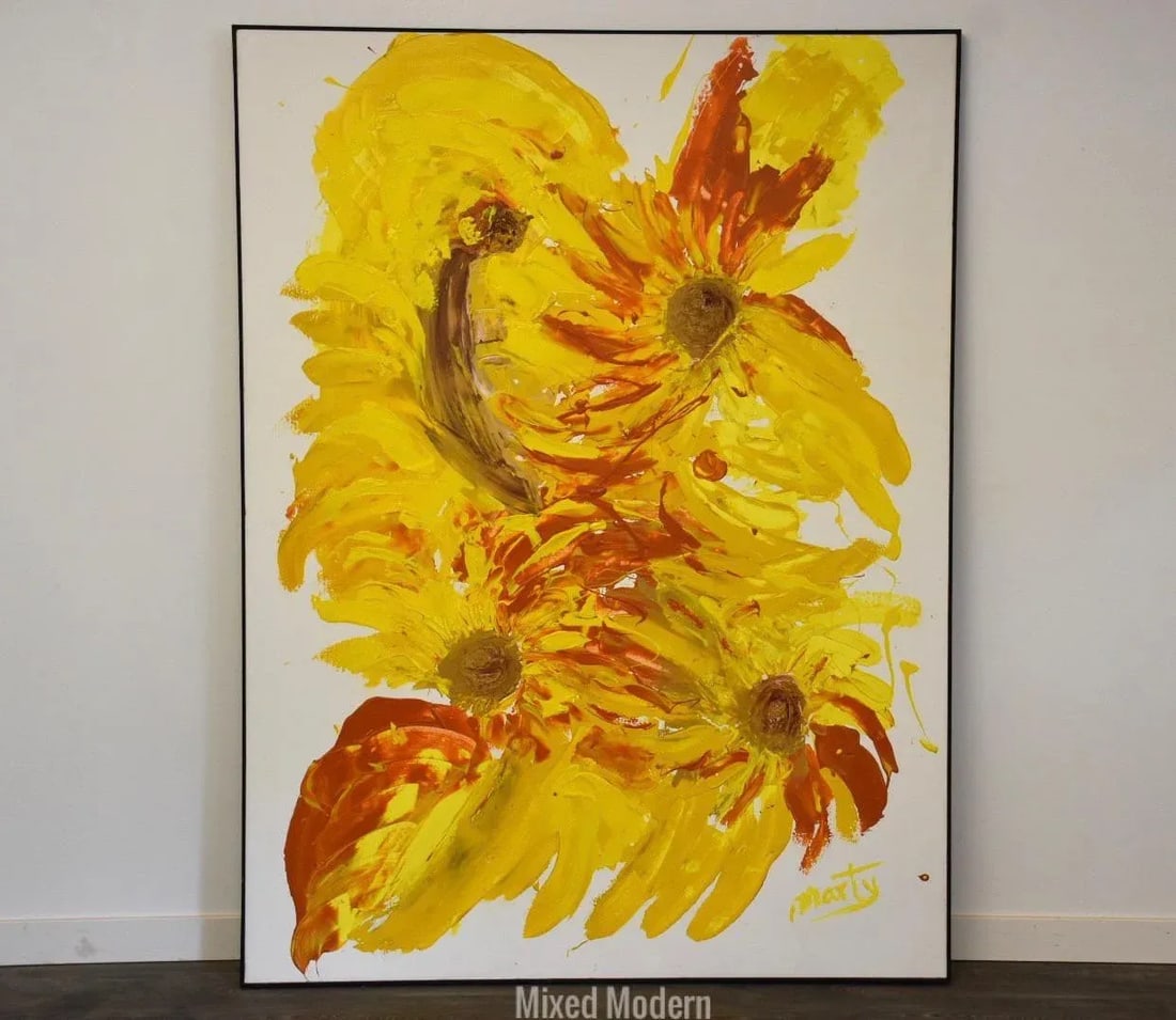 Abstract Yellow Painting Signed "Marty - 9
