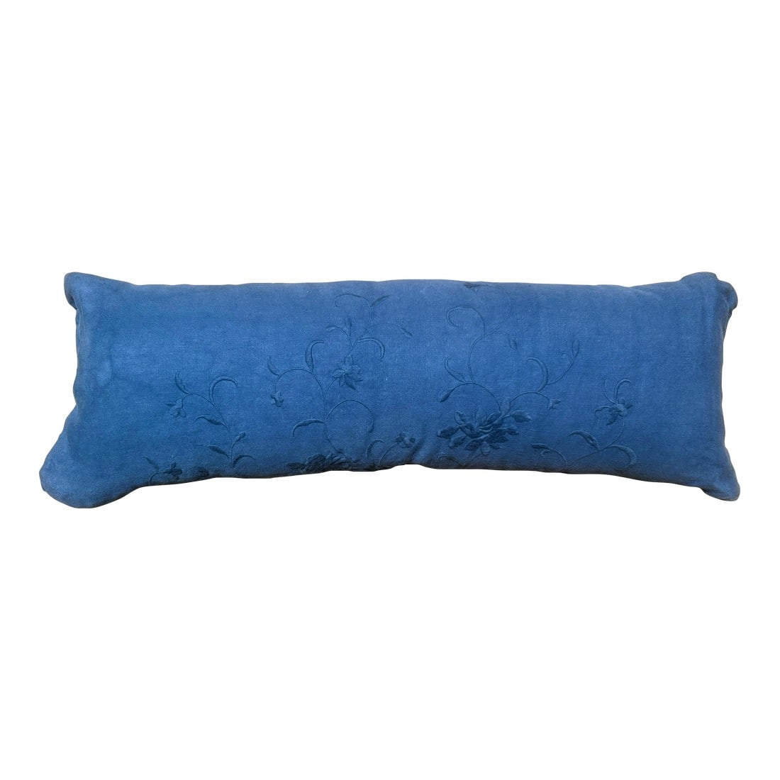 Vintage Bella Notte Linens Long Lumber Pillow in Mineral Blue Linen and Cream White: Vintage Bella Notte Linens Long Lumber Pillow in Mineral Blue Linen and Off White. Fabric acquired directly from Bella Notte Linens in 2018. Fabric has been discontinued and is no longer available.
