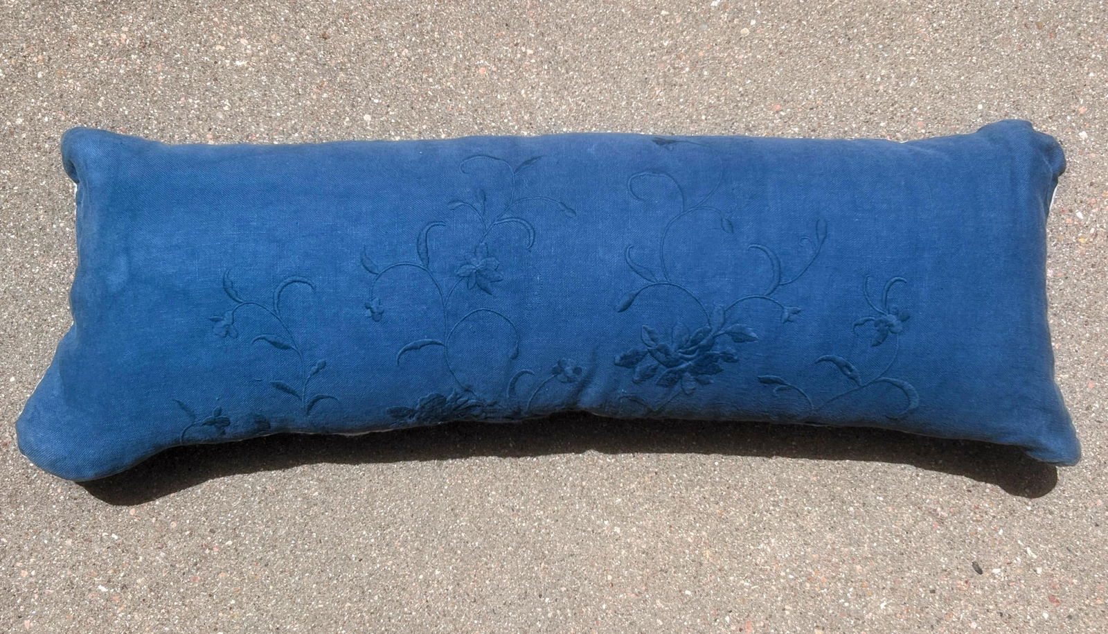 Vintage Bella Notte Linens Long Lumber Pillow in Mineral Blue Linen and Cream White - 2