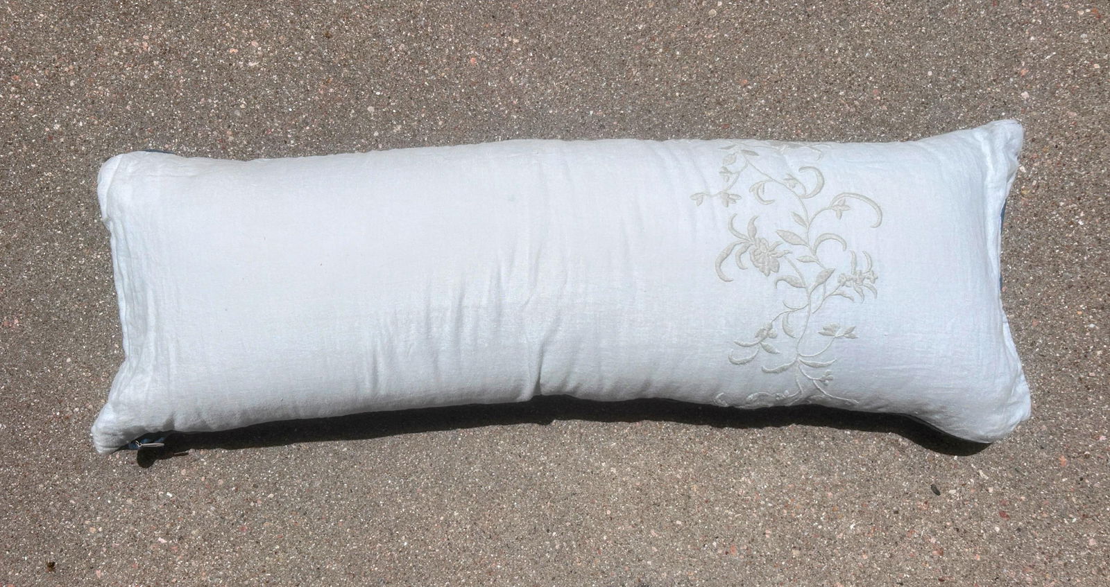 Vintage Bella Notte Linens Long Lumber Pillow in Mineral Blue Linen and Cream White - 4