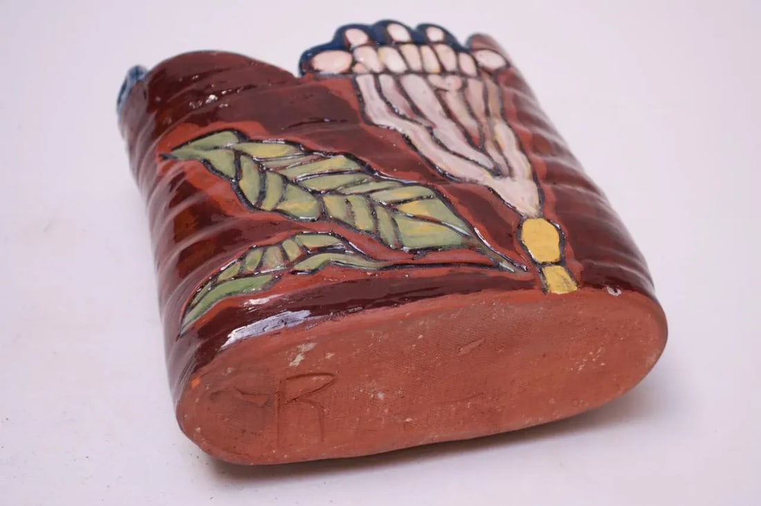 Midcentury Studio Terracotta Floral Vase Signed - 3