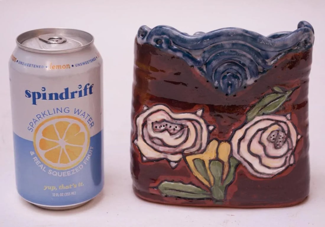 Midcentury Studio Terracotta Floral Vase Signed - 7