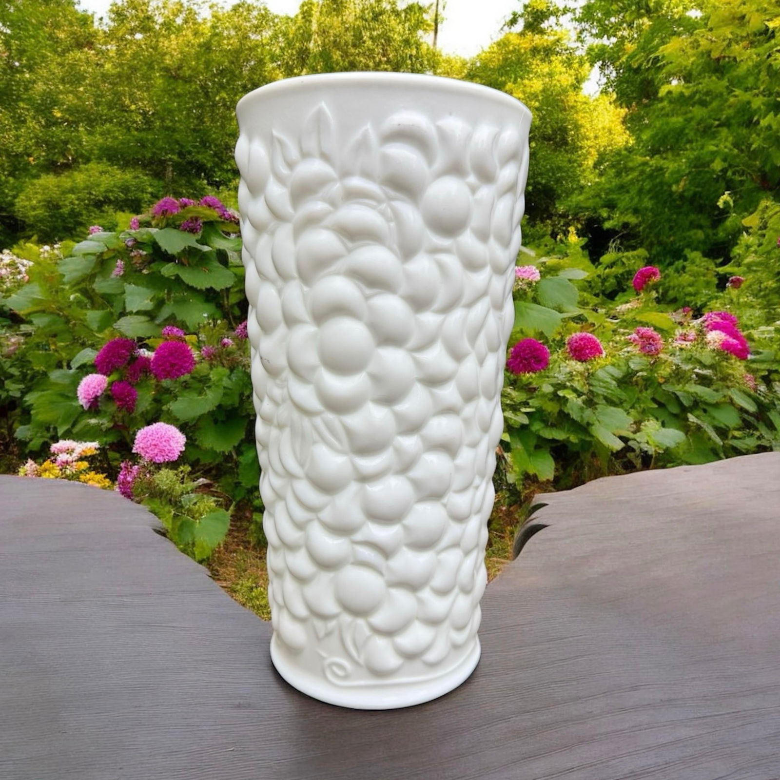 Vintage Grape Botanical Textured Milk White Glass Vase - 2