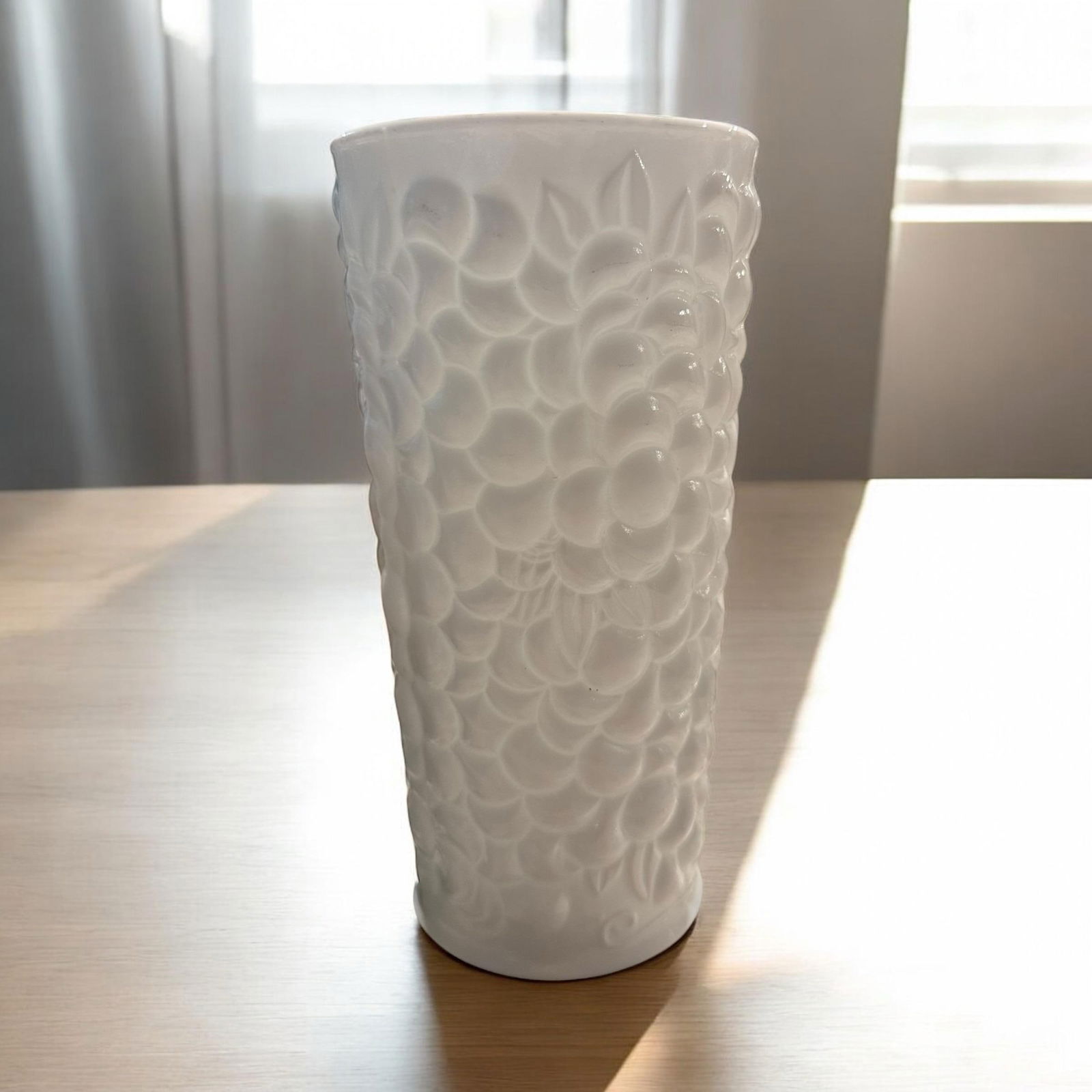 Vintage Grape Botanical Textured Milk White Glass Vase - 3