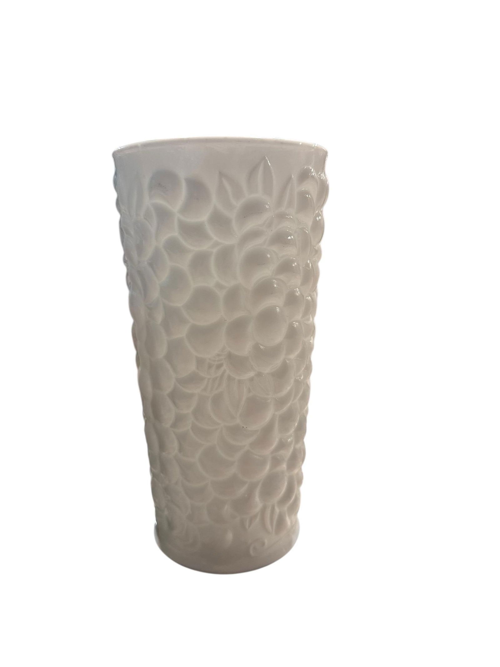 Vintage Grape Botanical Textured Milk White Glass Vase - 7