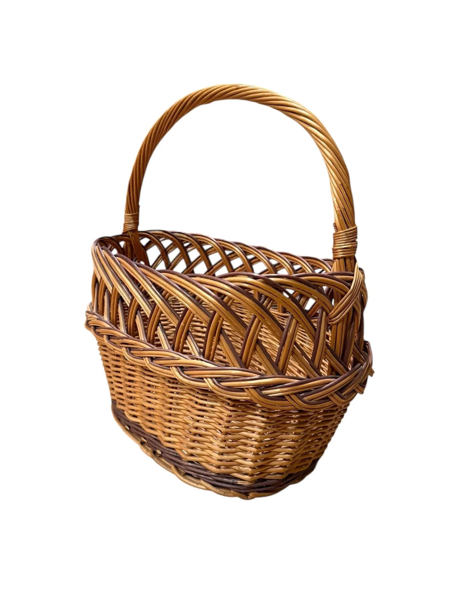 Mid 20th Century Woven Wicker Dual-Tone Harvest Basket - 2