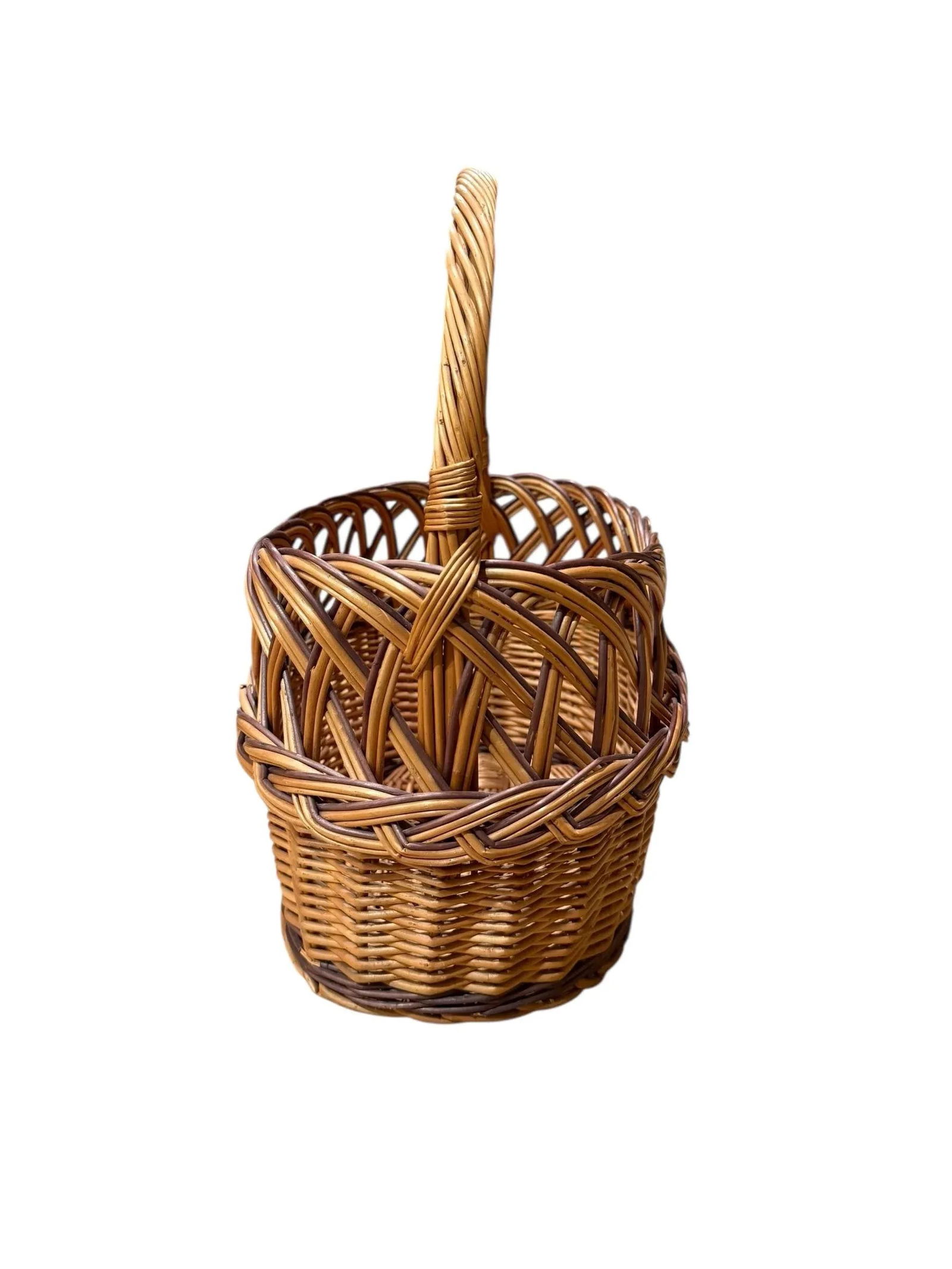 Mid 20th Century Woven Wicker Dual-Tone Harvest Basket - 3