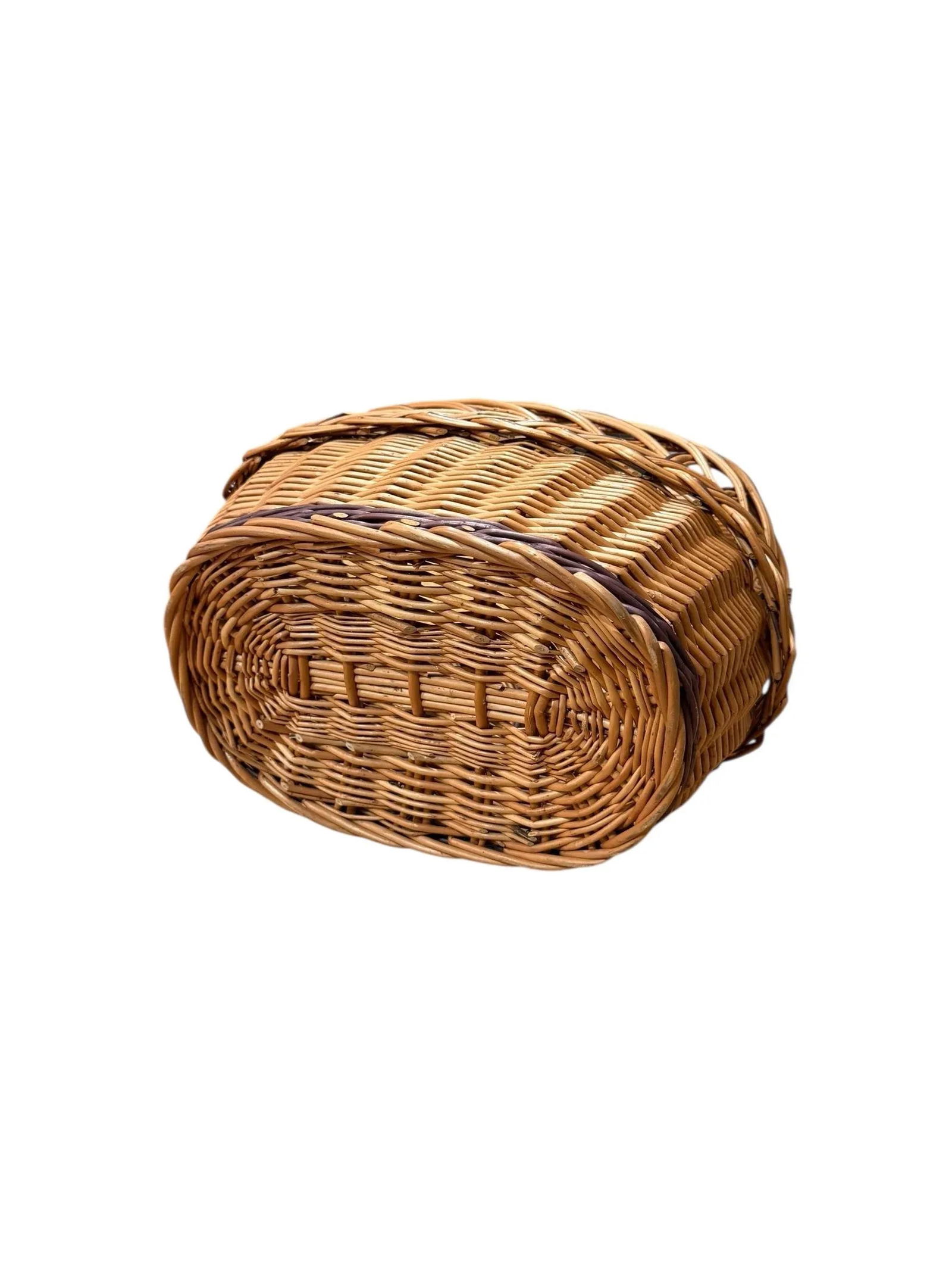 Mid 20th Century Woven Wicker Dual-Tone Harvest Basket - 5