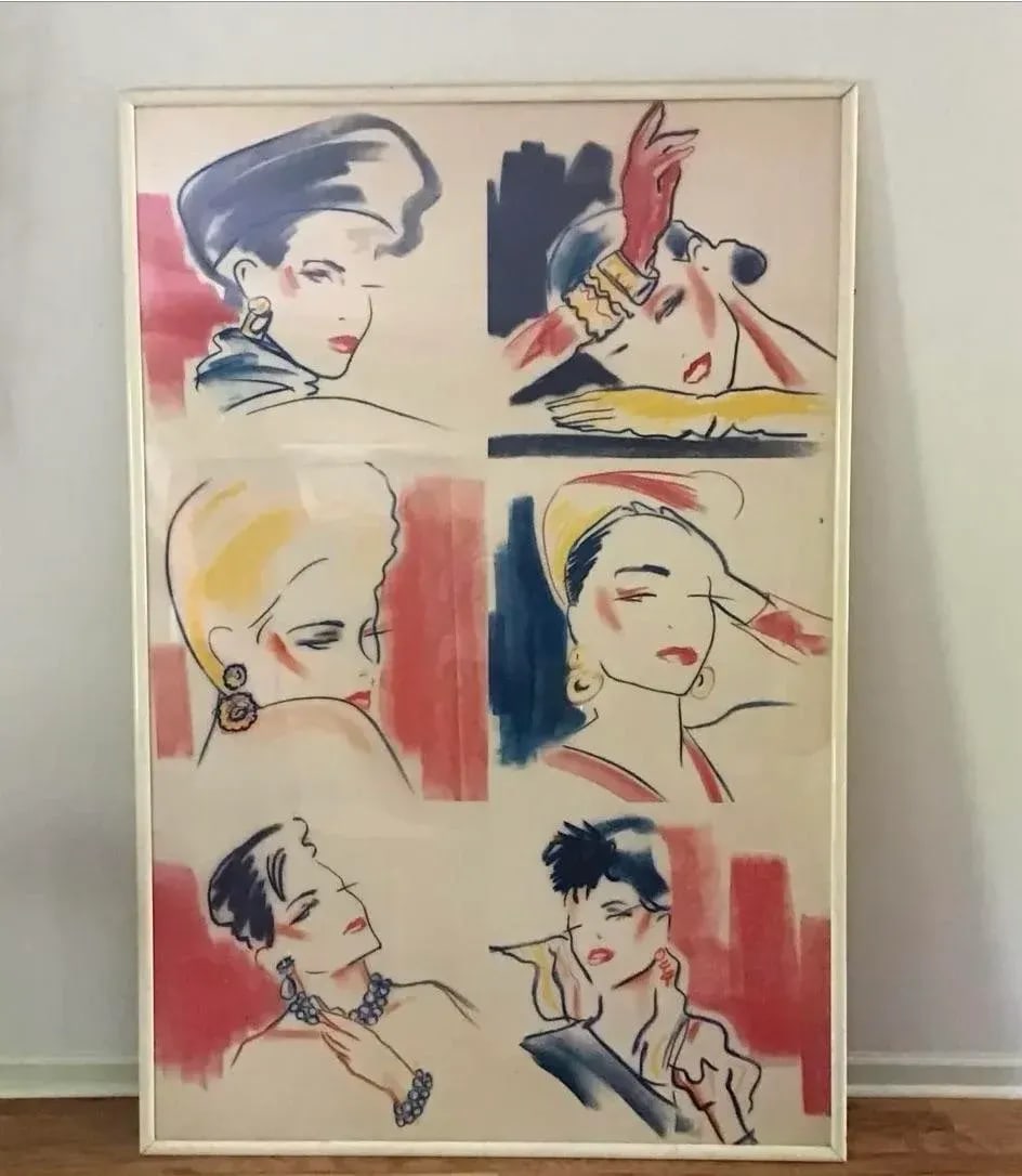 Mid-Century Modern Large Scale Vintage Art Fashion Design Collage Wall Decor, Framed 73.5" X 49.5" - 5