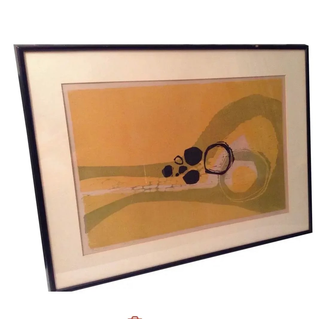 Framed Abstract Print Titled "Beach Forms" by Listed Artist Edie (Edythe) Sheldon (1921-2017) - 2