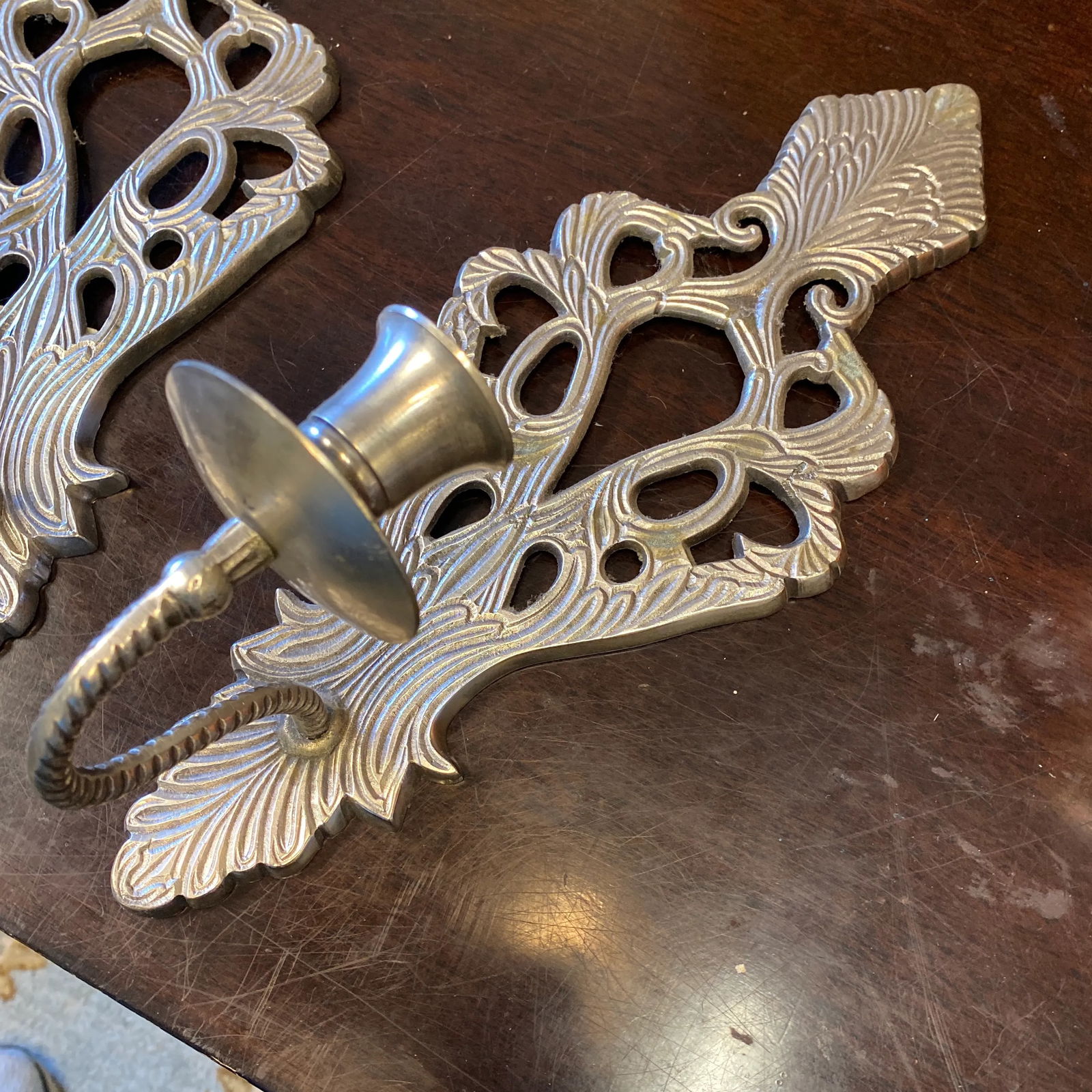 1990s Silver Acanthus Detail Candleholder Sconces - a Pair - 3