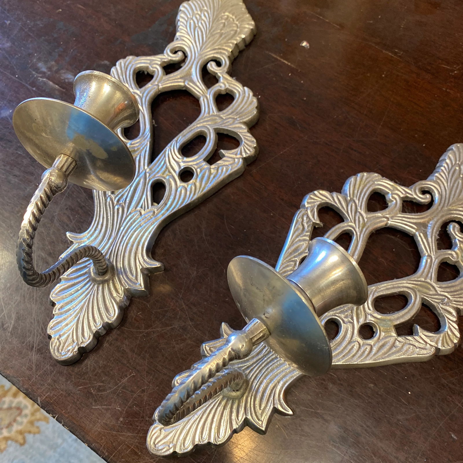 1990s Silver Acanthus Detail Candleholder Sconces - a Pair - 4