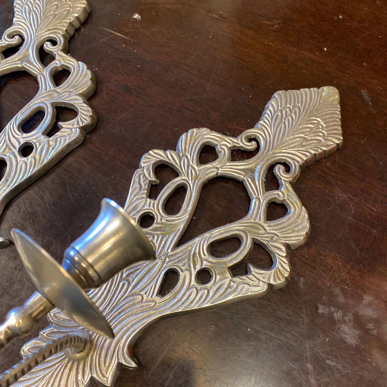 1990s Silver Acanthus Detail Candleholder Sconces - a Pair - 5