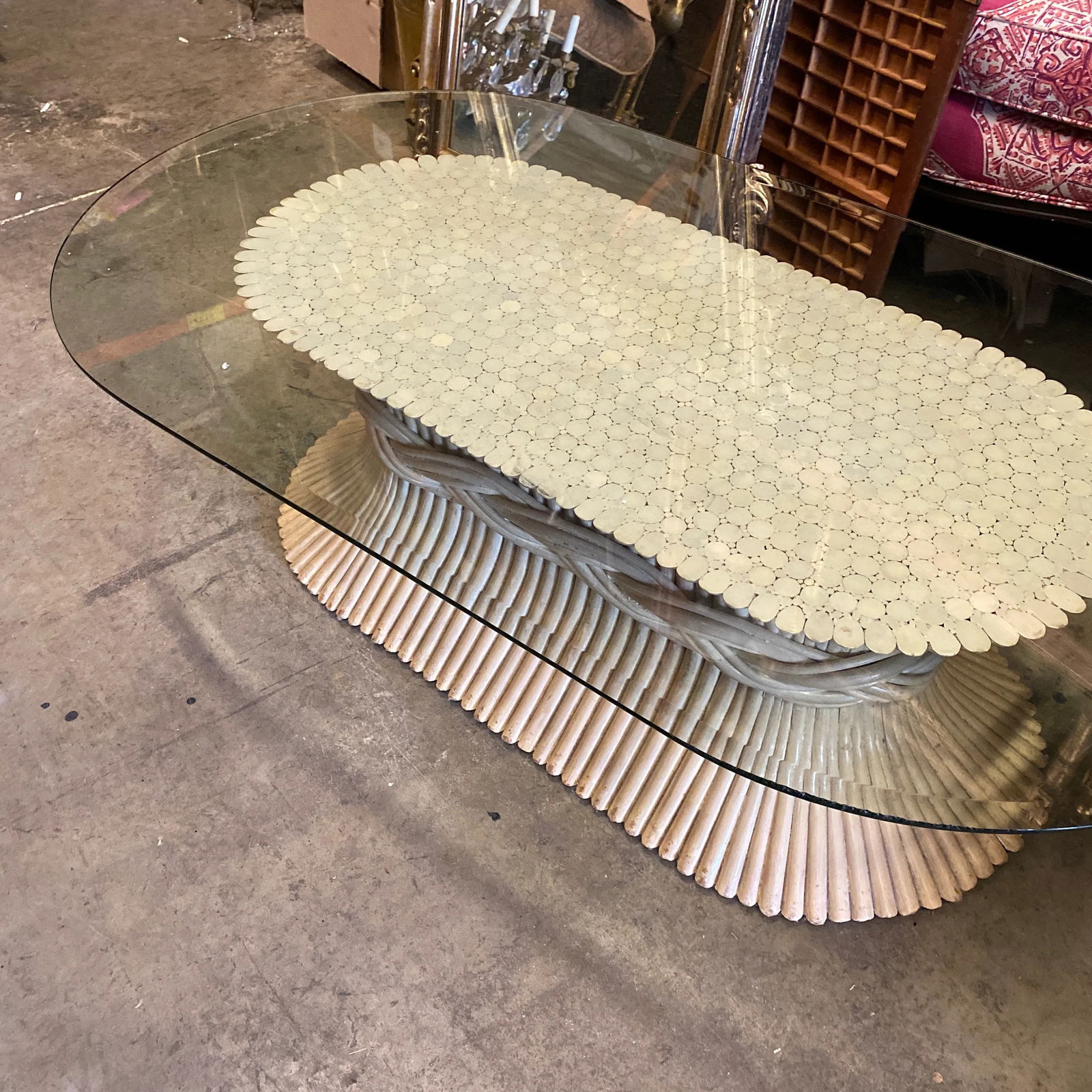 1970s McGuire White Wheat Coffee Table - 9
