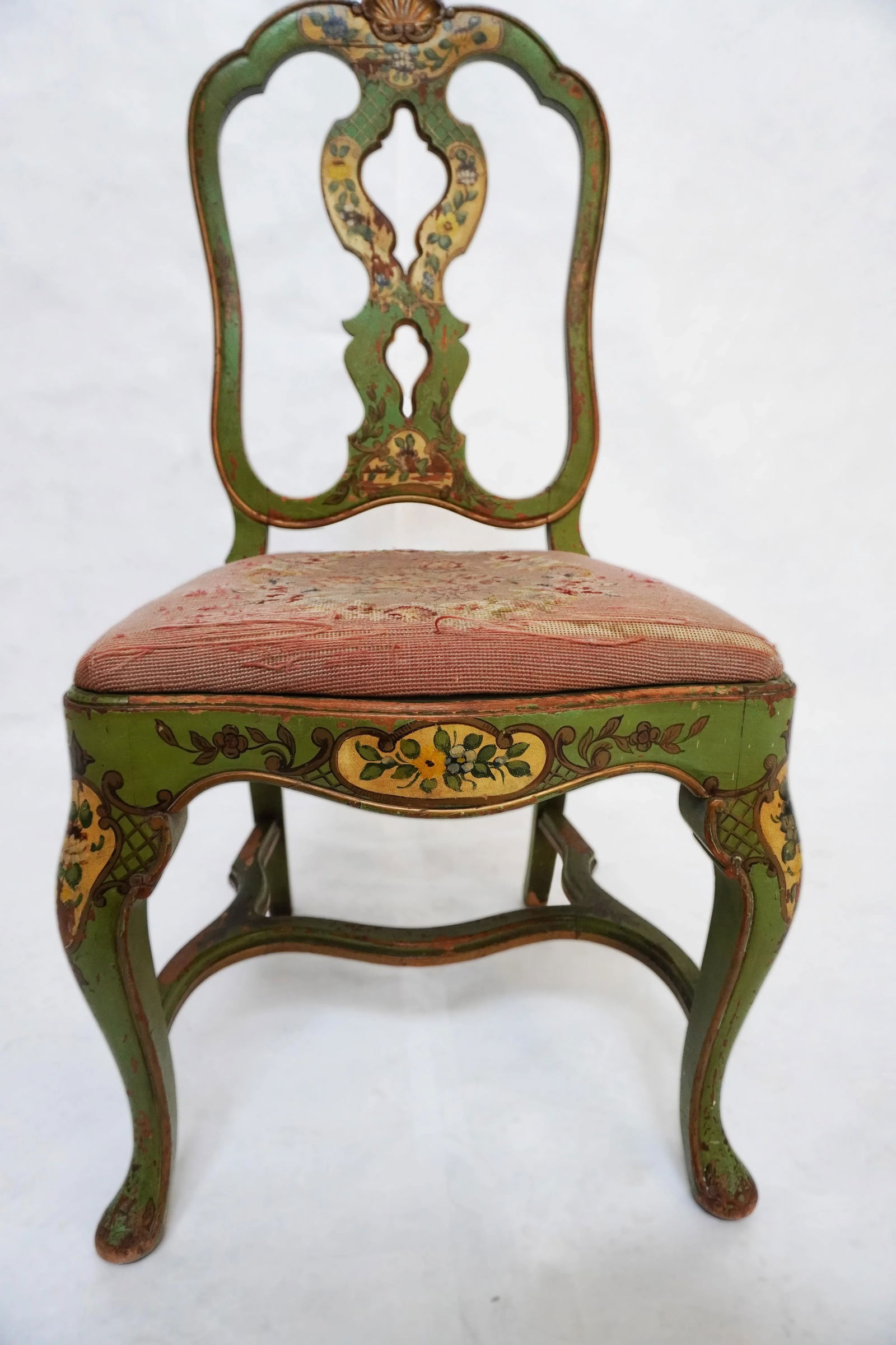 Late 19th Century Green Painted Chair With Needlepoint Seat - 2
