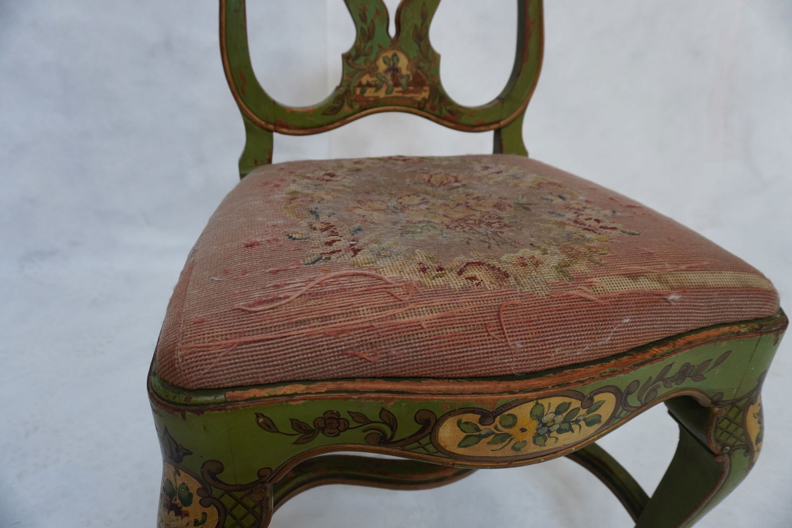 Late 19th Century Green Painted Chair With Needlepoint Seat - 6