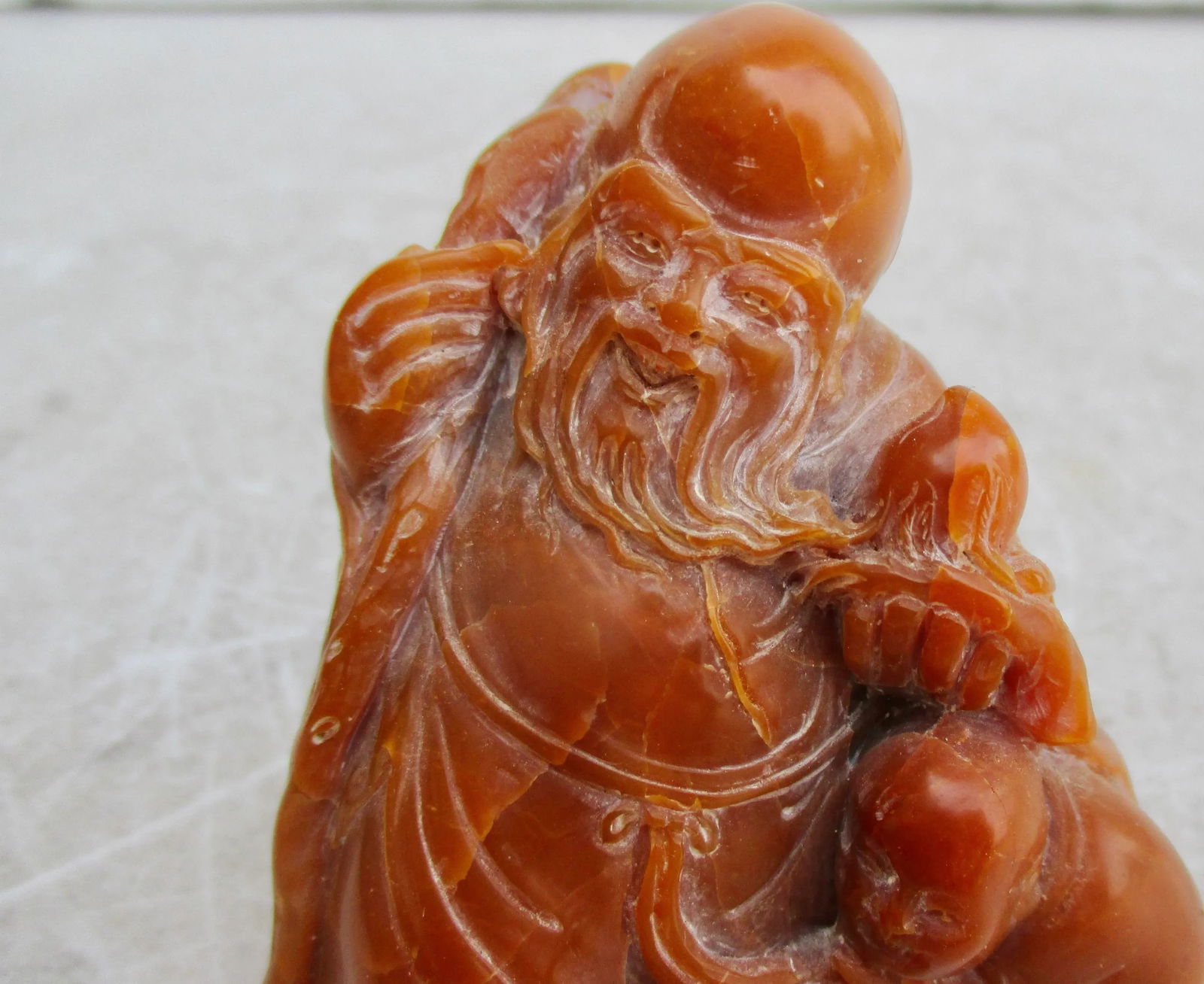 Shoushan Stone Carved Lao Tzu With Peach and Boy. - 11
