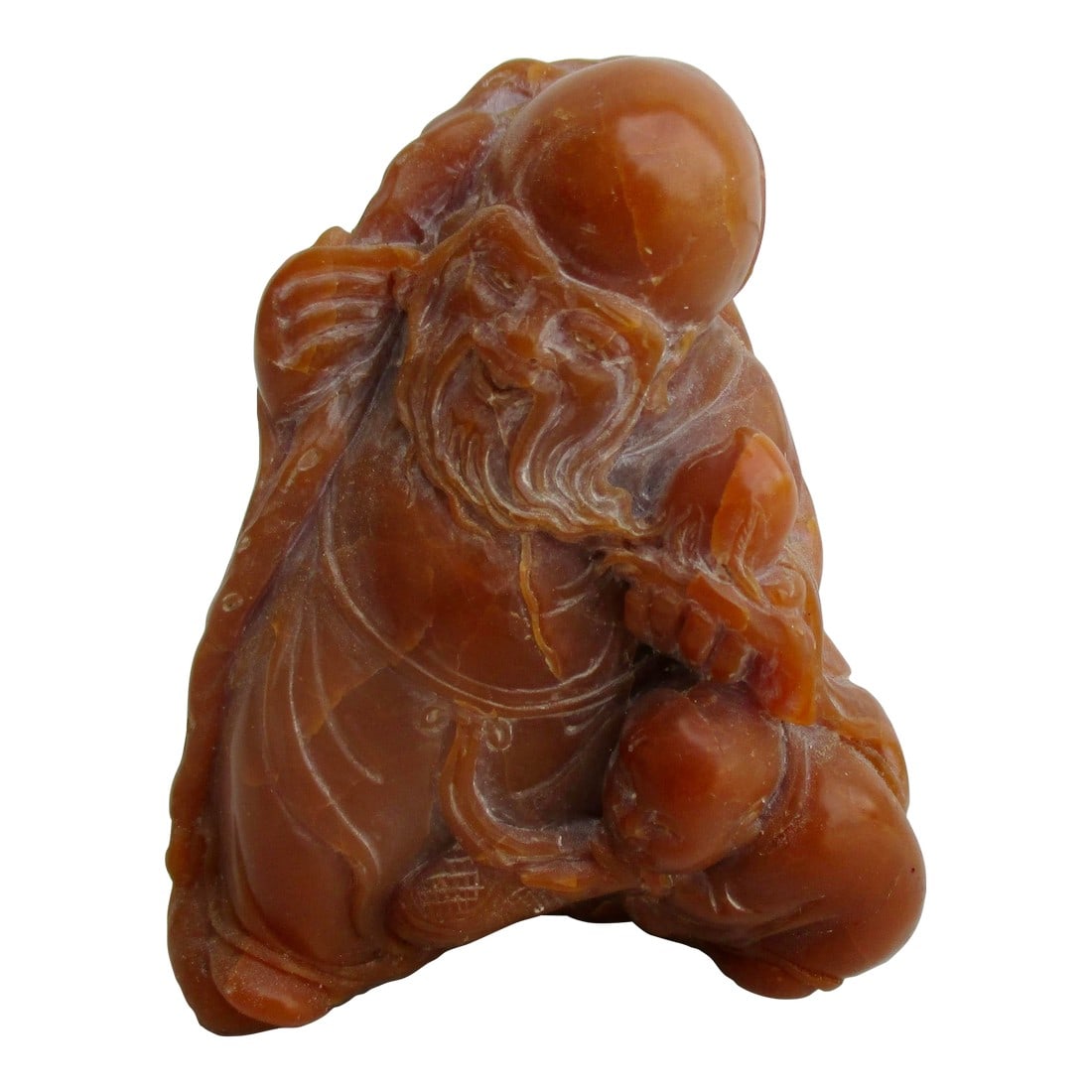 Shoushan Stone Carved Lao Tzu With Peach and Boy. (1 of 12)