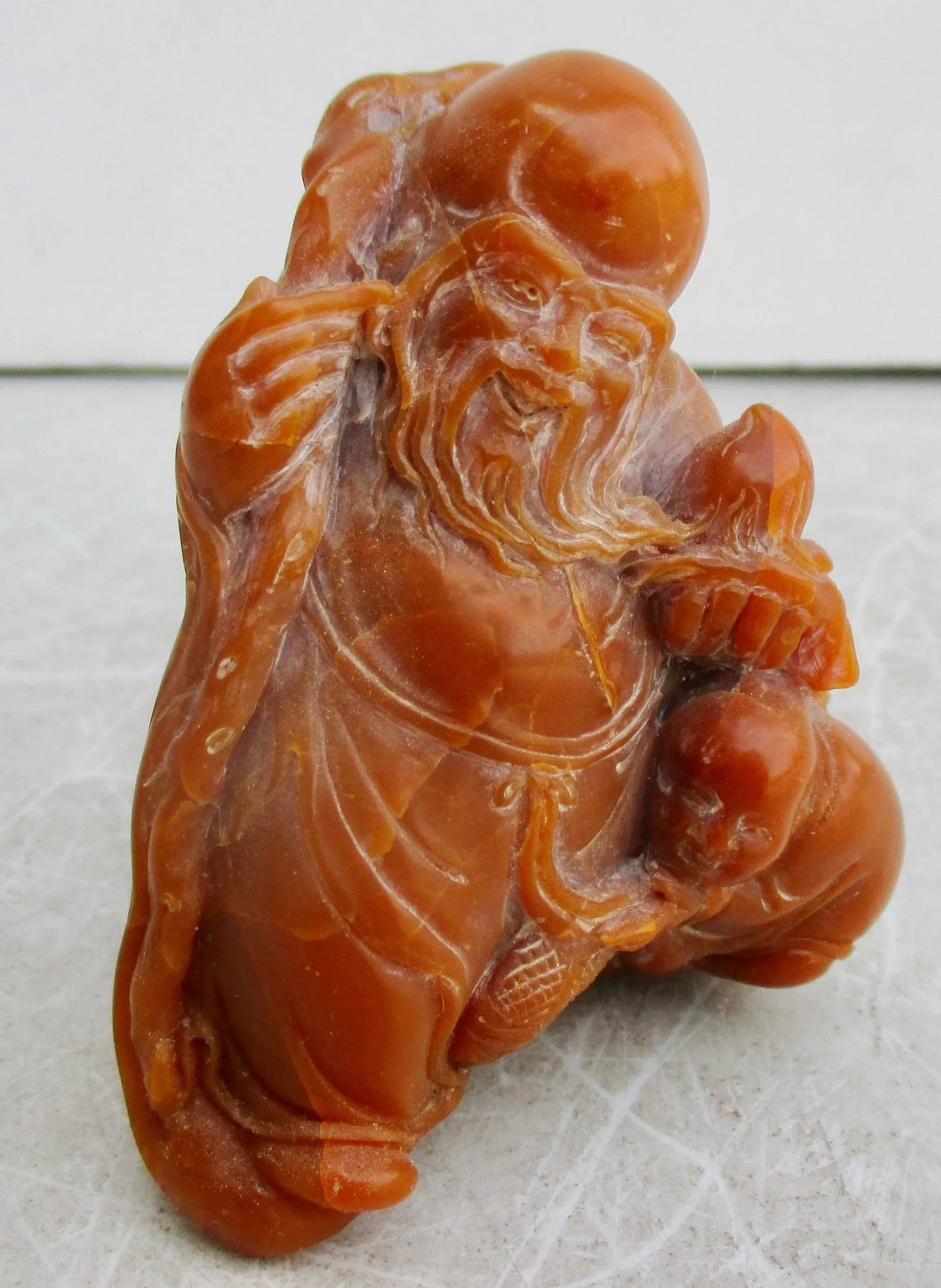 Shoushan Stone Carved Lao Tzu With Peach and Boy. - 2