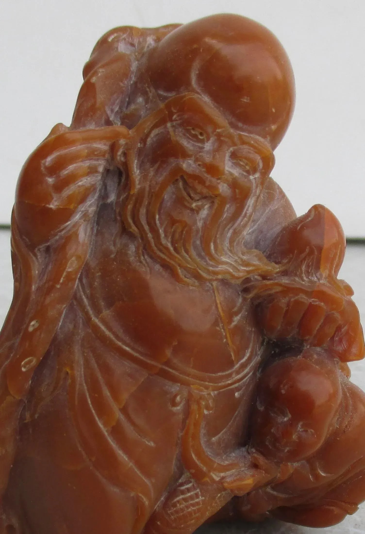 Shoushan Stone Carved Lao Tzu With Peach and Boy. - 3