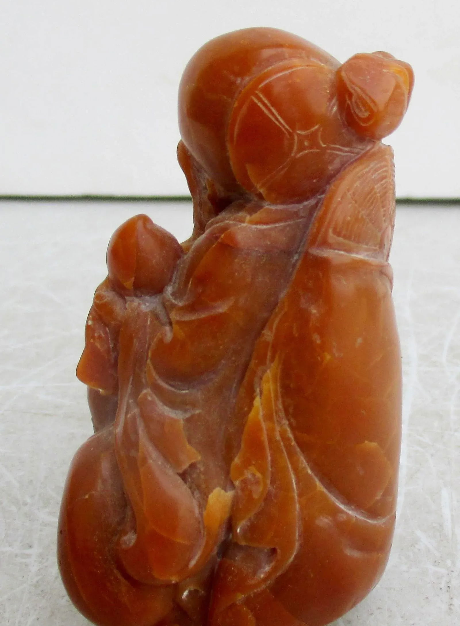 Shoushan Stone Carved Lao Tzu With Peach and Boy. - 5