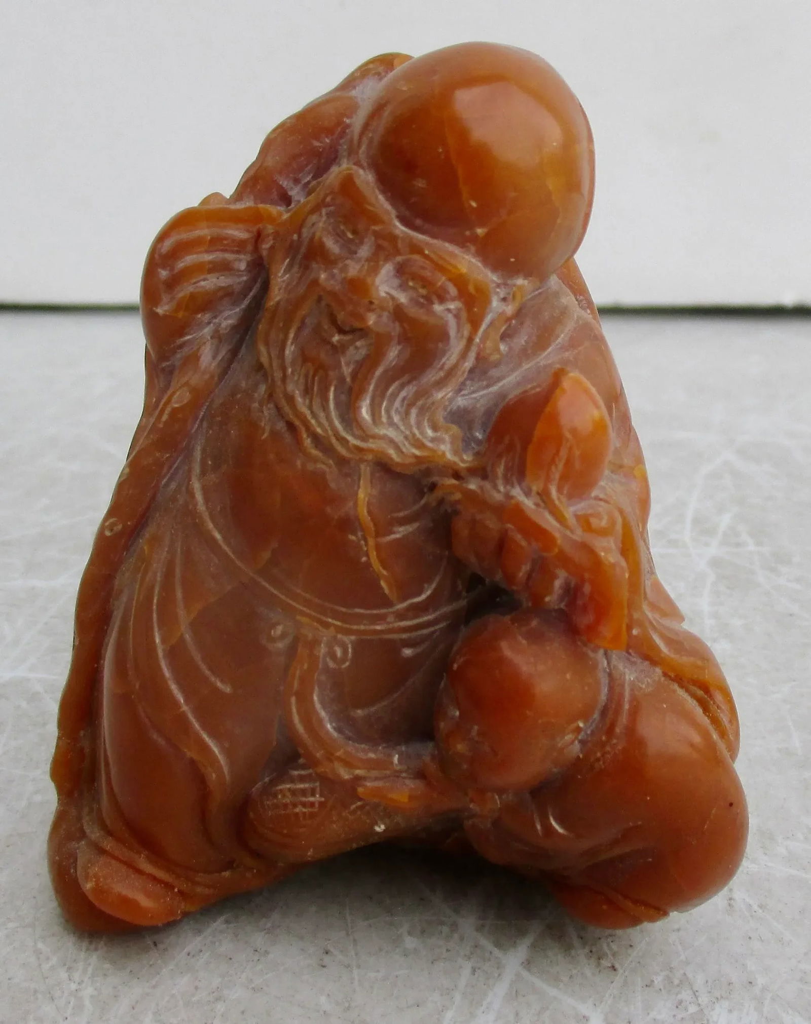 Shoushan Stone Carved Lao Tzu With Peach and Boy. - 6