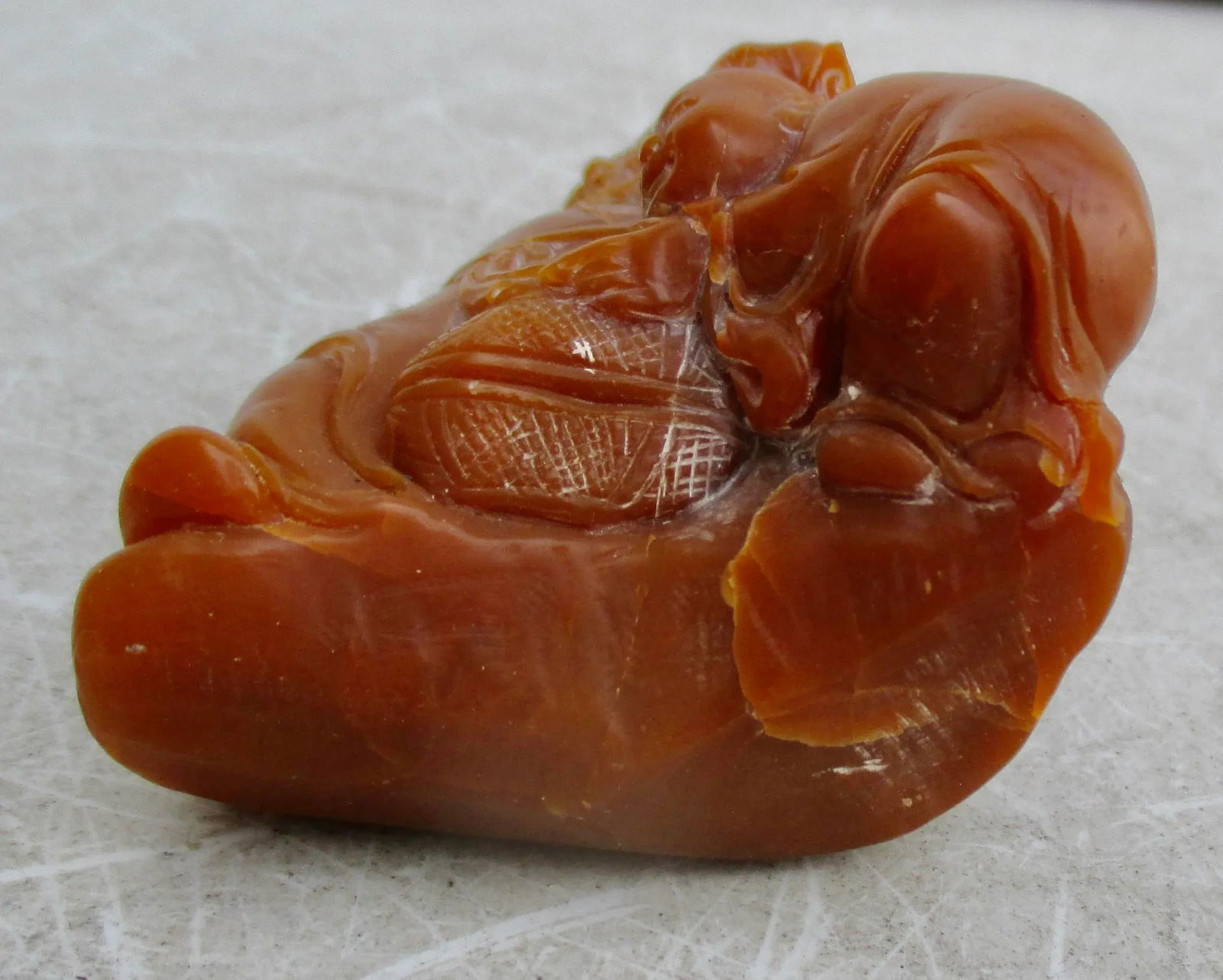 Shoushan Stone Carved Lao Tzu With Peach and Boy. - 7