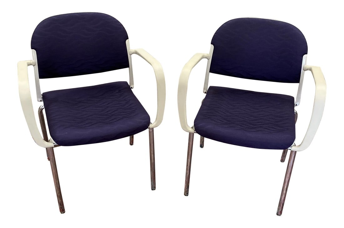 Giancarlo Peretti Italian Office Mid Century Chairs- A Pair: Beautiful pair of purple eggplant Giancarlo Peretti Chairs. Floor seat height 18. Perfect for the interior designer. Condition: Alterations: Original Condition Unaltered Imperfections: Some