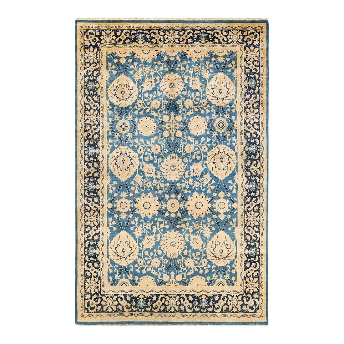 Eclectic Hand-Knotted Area Rug - Light Blue, 5' 0" x 7' 10": With an amalgam of sizes and aesthetic influences ranging from art deco to Rorschach and modernist, the rugs in the Eclectic collection defy definition, asking instead to become intriguing focal point