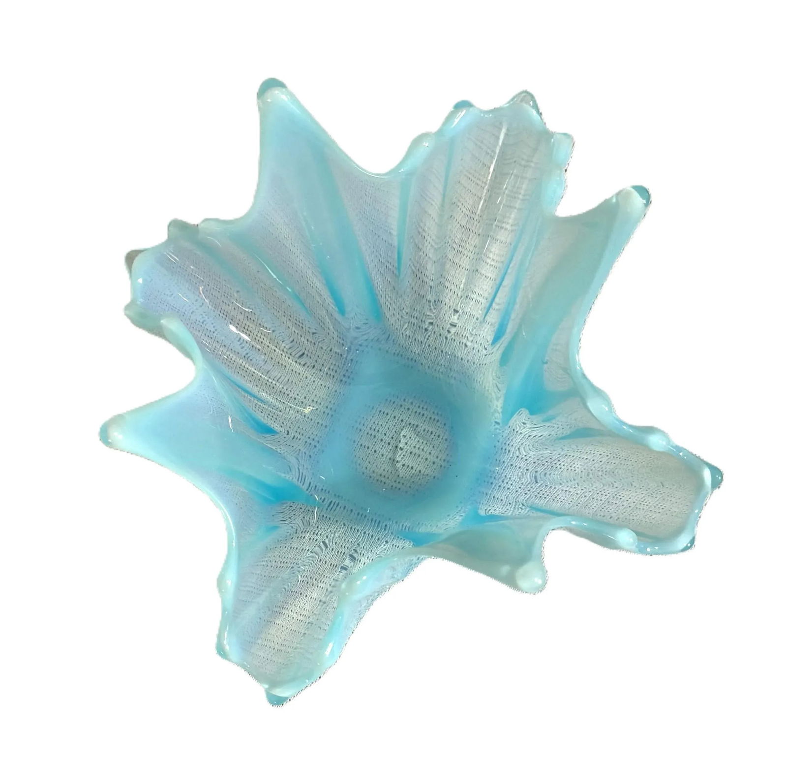 Vintage Handkerchief Bowl of Opalescent Crimped Blue Glass, by Fostoria - 11