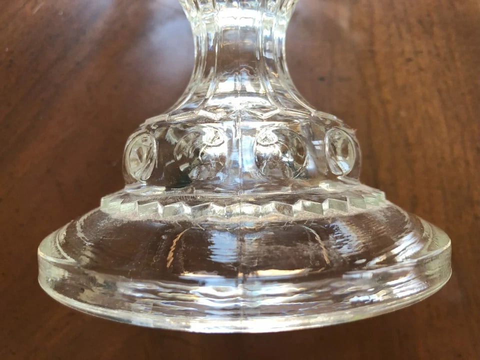 Vintage Indiana Glass, King's Crown Thumb Print Open Compote With a Wide Platinum Trim - 8