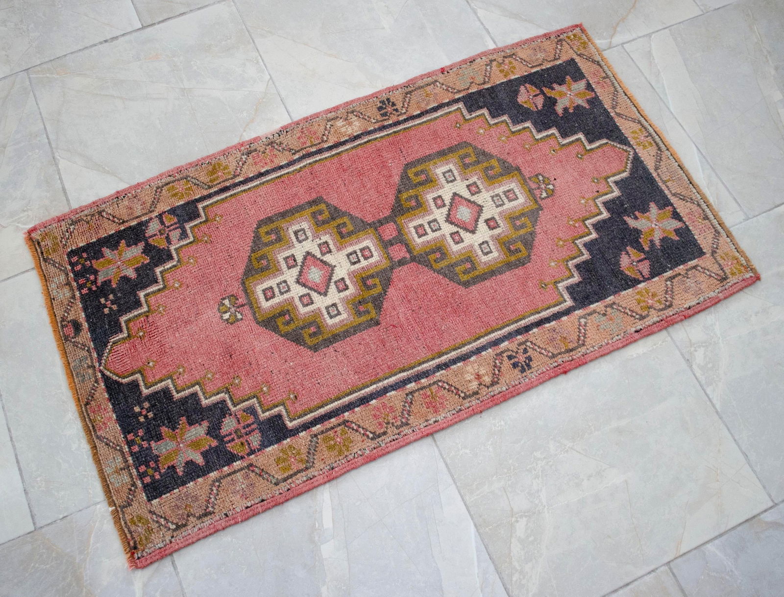 Distressed Low Pile Turkish Yastik Petite Rug Hand Knotted Faded Mat - 23'' X 40'' - 2
