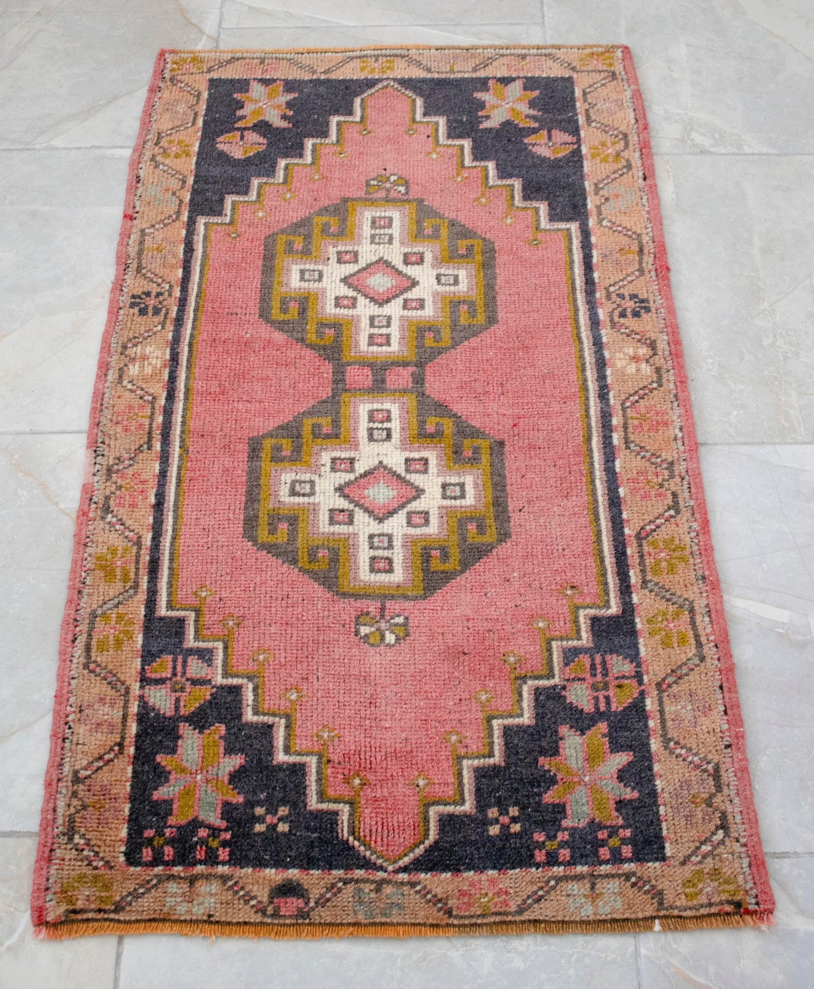 Distressed Low Pile Turkish Yastik Petite Rug Hand Knotted Faded Mat - 23'' X 40'' - 3