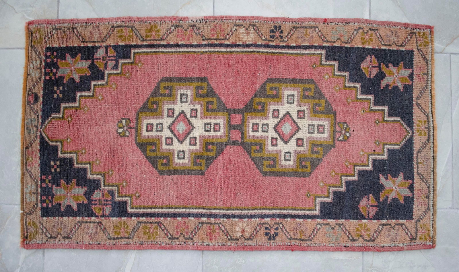 Distressed Low Pile Turkish Yastik Petite Rug Hand Knotted Faded Mat - 23'' X 40'' - 4