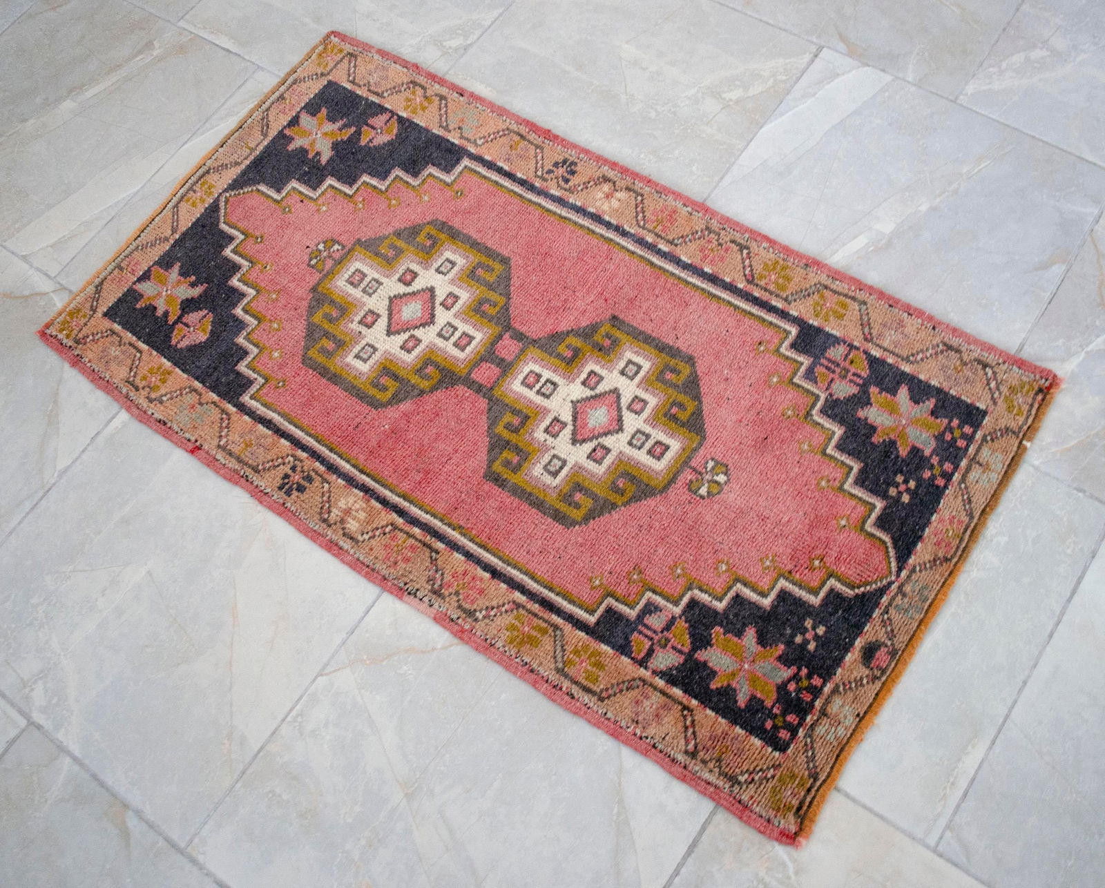 Distressed Low Pile Turkish Yastik Petite Rug Hand Knotted Faded Mat - 23'' X 40'' - 5