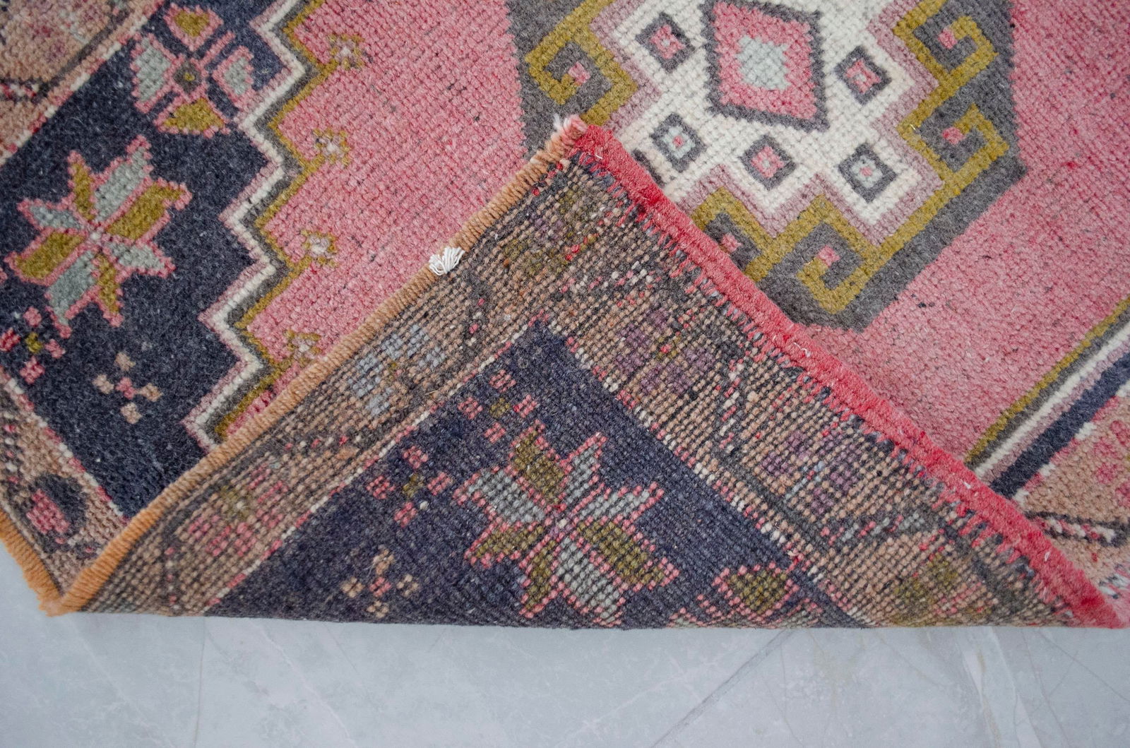 Distressed Low Pile Turkish Yastik Petite Rug Hand Knotted Faded Mat - 23'' X 40'' - 7