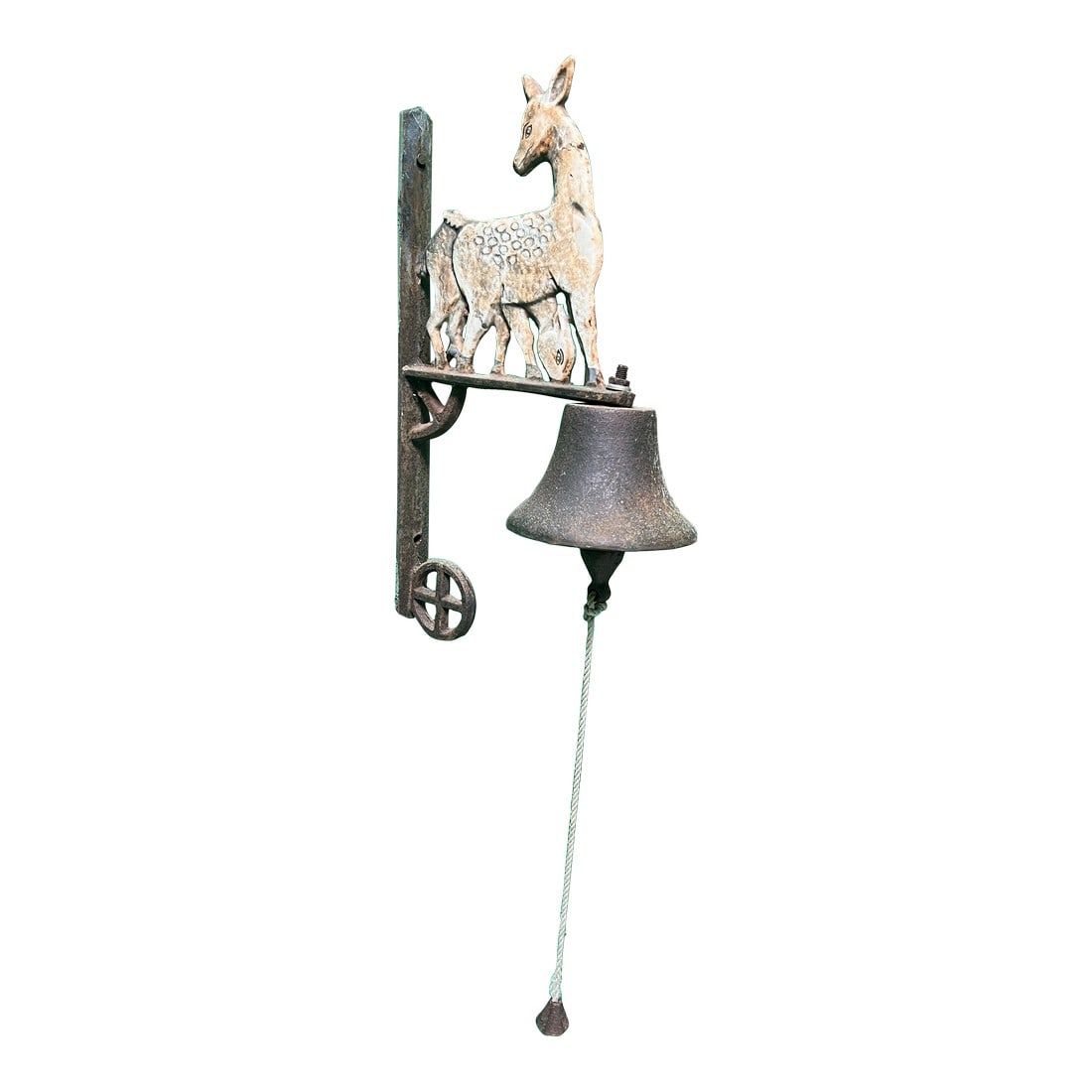 1970s Vintage Iron Wall Hanging Dinner Bell With Deer Figures: Up for consideration is a beautiful vintage iron wall hanging dinner bell with deer figures. This is a perfect vintage decor piece to add some history into your home, and it is great for the interior