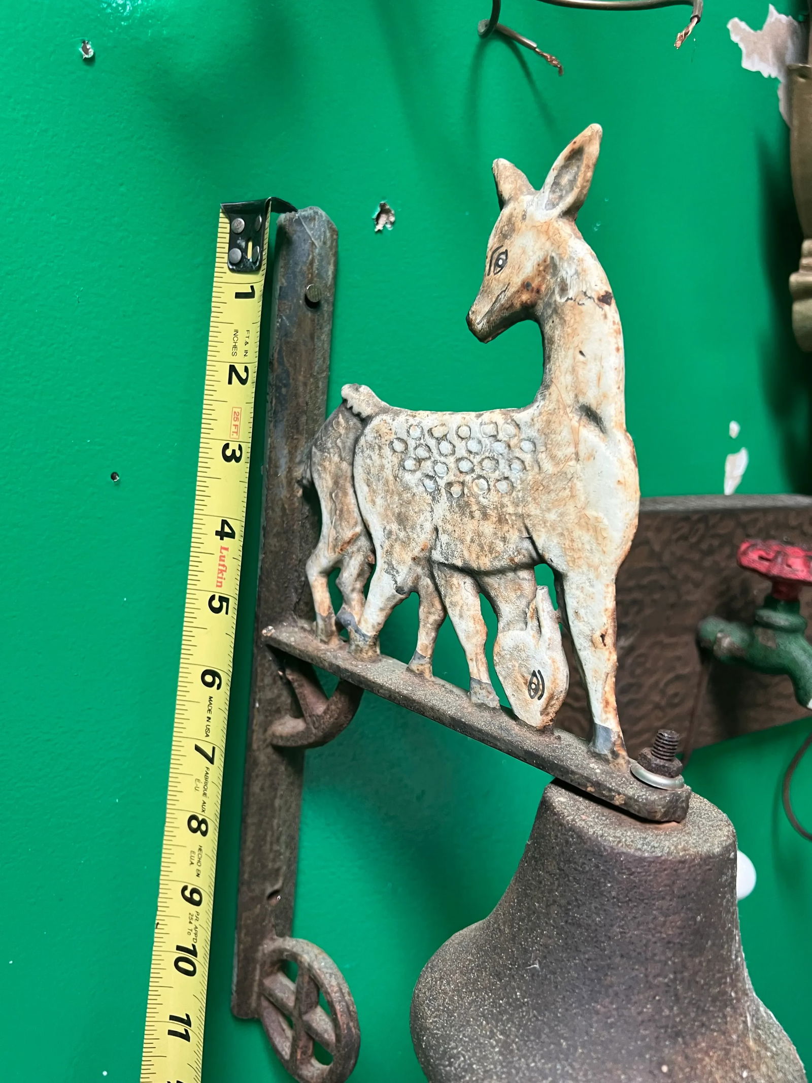 1970s Vintage Iron Wall Hanging Dinner Bell With Deer Figures - 2