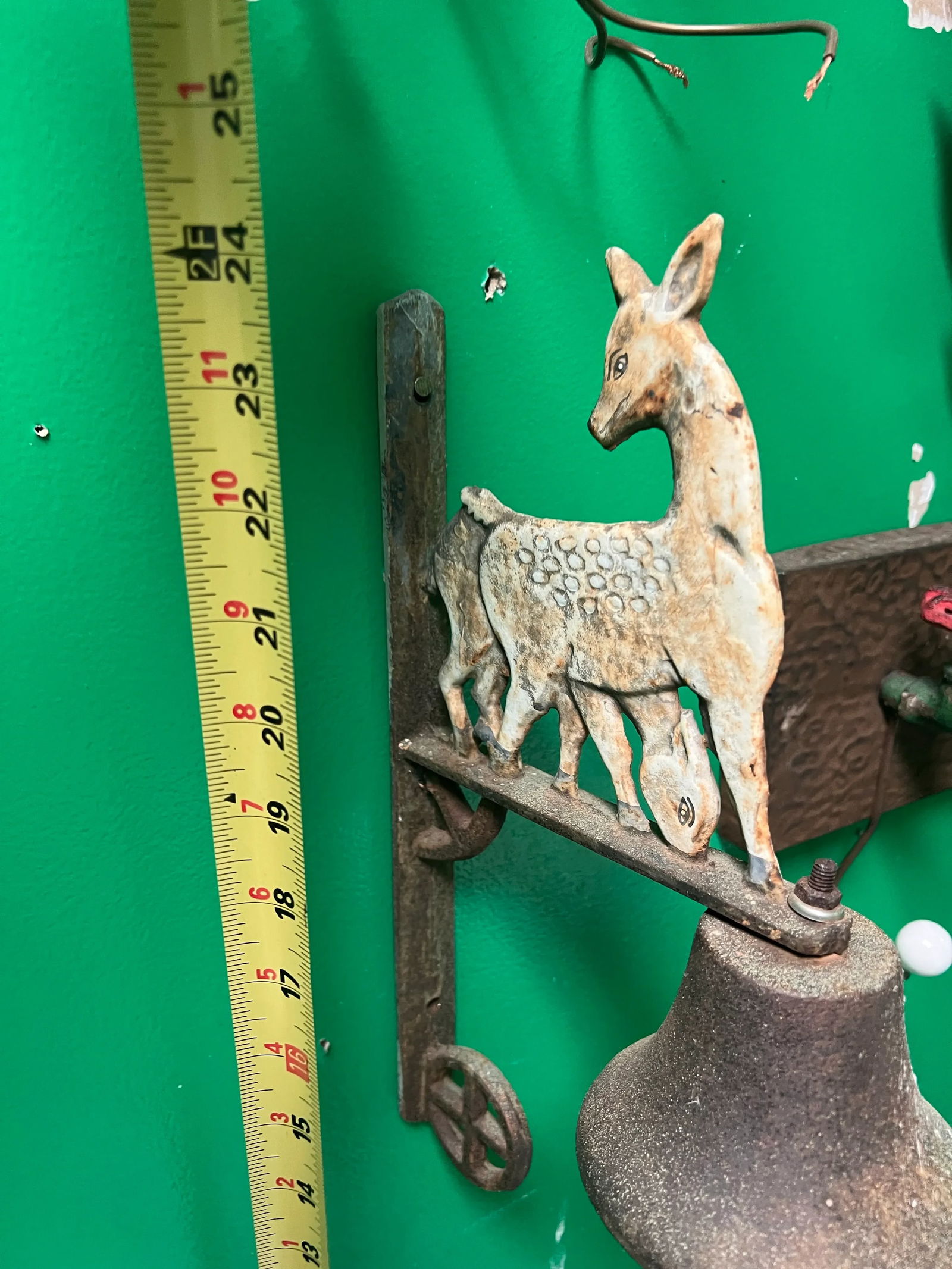 1970s Vintage Iron Wall Hanging Dinner Bell With Deer Figures - 3
