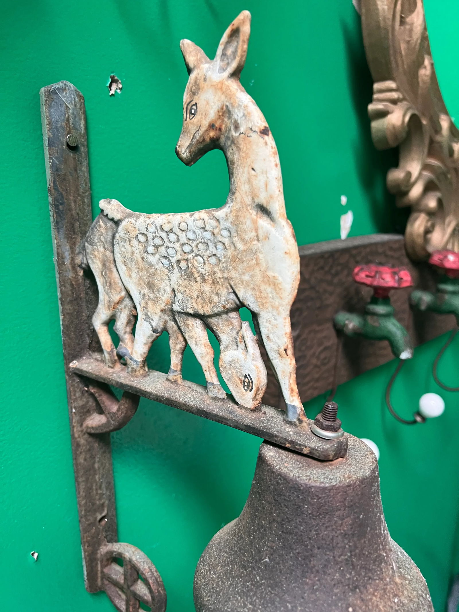 1970s Vintage Iron Wall Hanging Dinner Bell With Deer Figures - 5