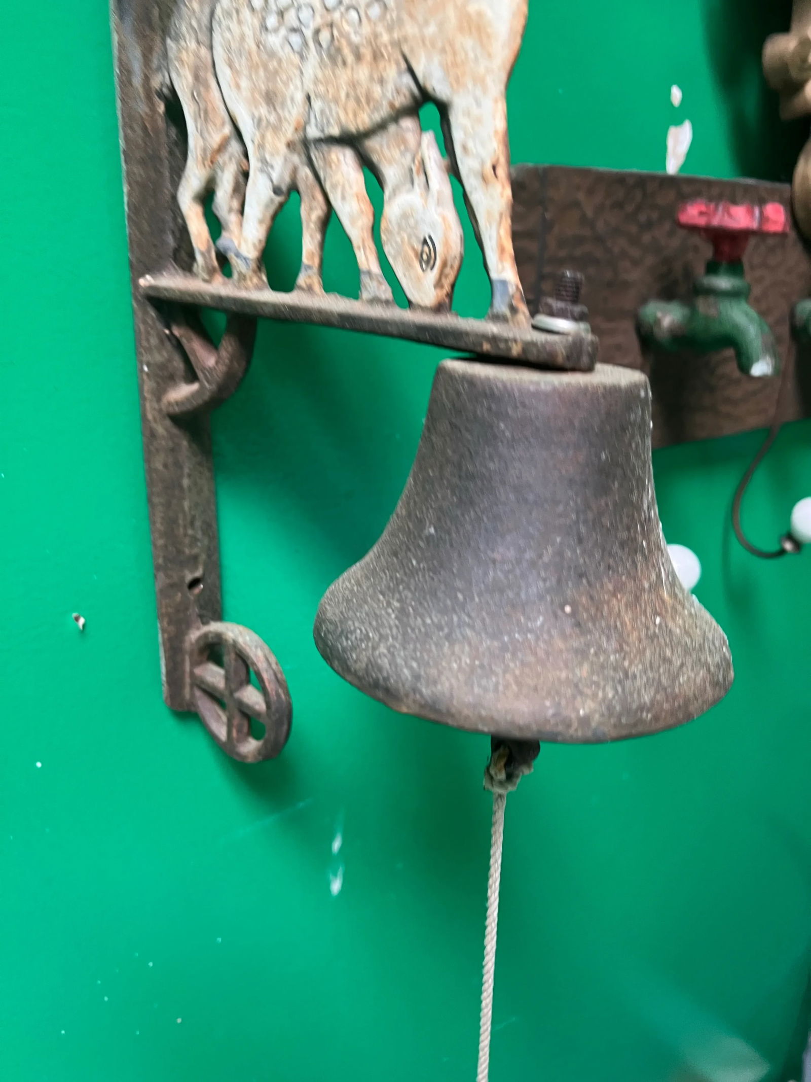 1970s Vintage Iron Wall Hanging Dinner Bell With Deer Figures - 6