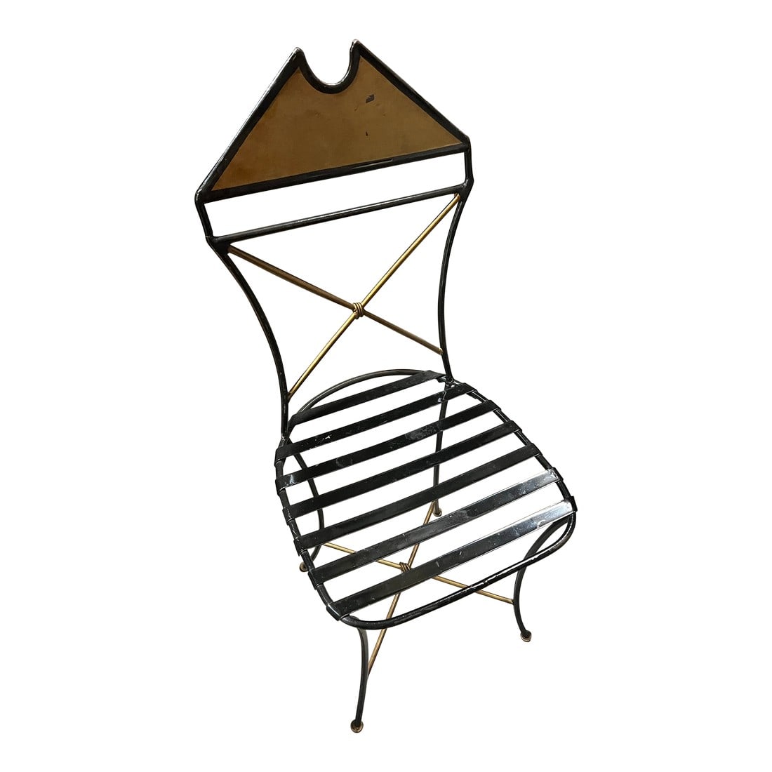 1970s Gold and Black Skinny Wired Chair: Up for consideration is a beautiful vintage gold and black wired chair. This piece would look lovely in your home and it is a simple way to add decor and furniture, and it is great for the interior de