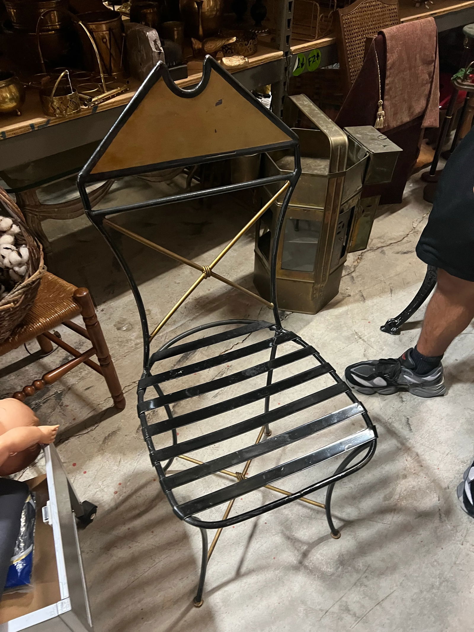 1970s Gold and Black Skinny Wired Chair - 2