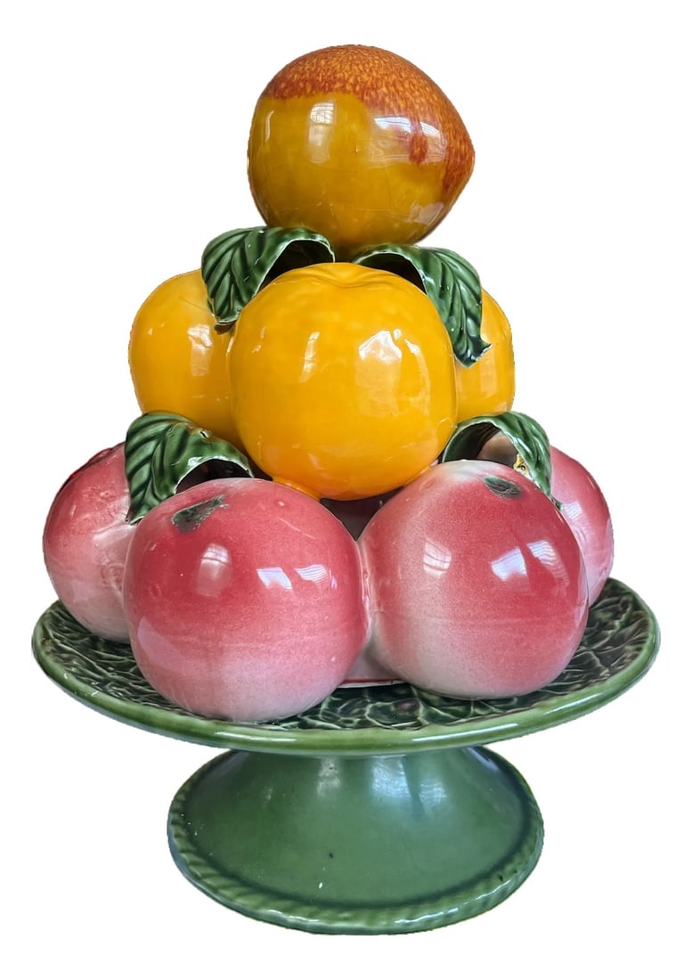 Vintage Ceramic Majolica Fruit Topiary on Pedestal With Peaches, Apples, and Citrus – Made in (1 of 9)