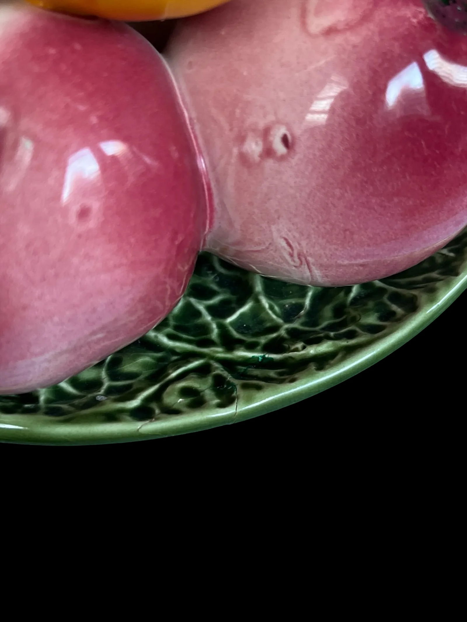 Vintage Ceramic Majolica Fruit Topiary on Pedestal With Peaches, Apples, and Citrus – Made in - 8