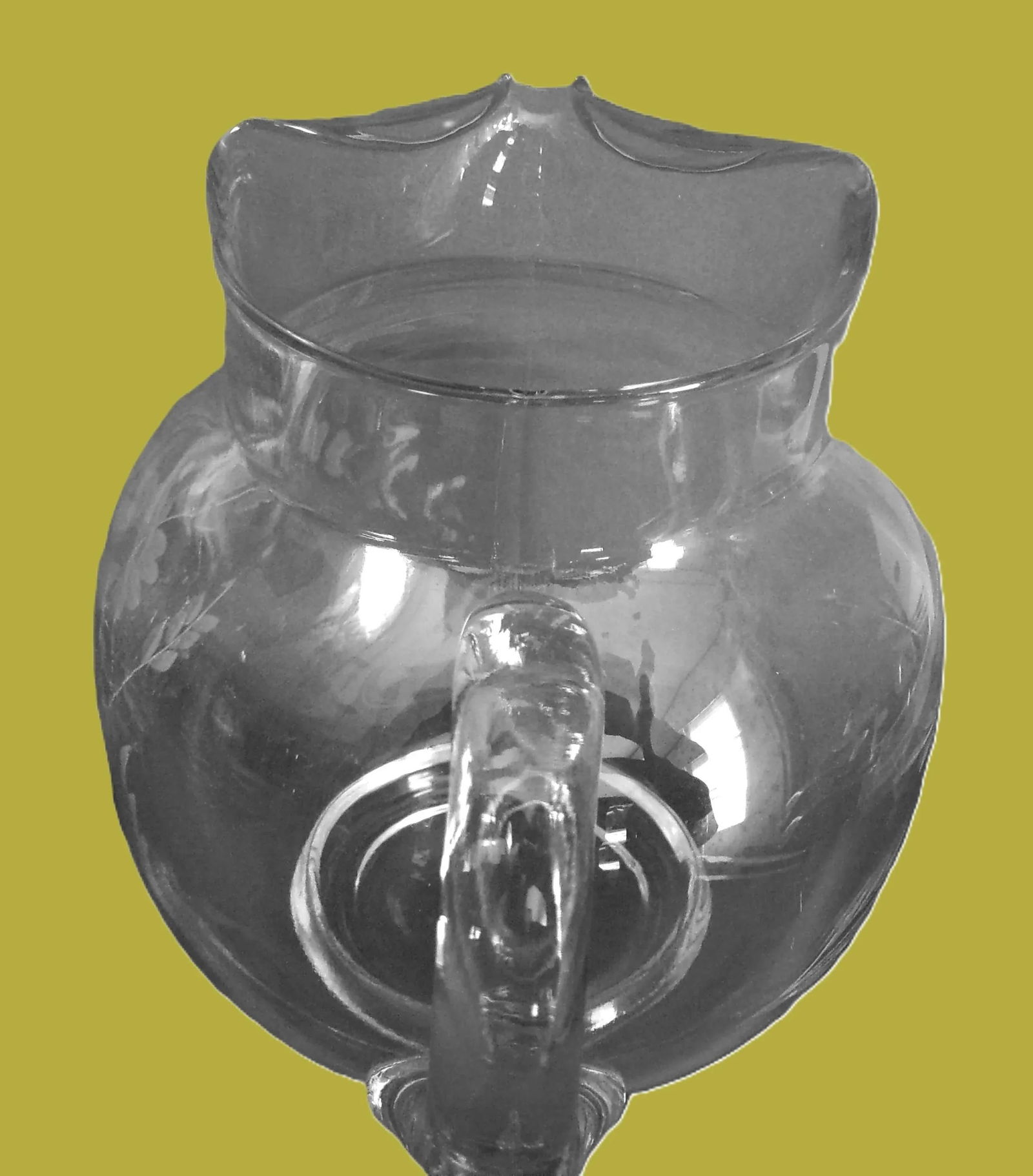 1960s Large Pitcher and Eight Glasses, Etched With Flowers and Leaves - 9 Pieces - 11