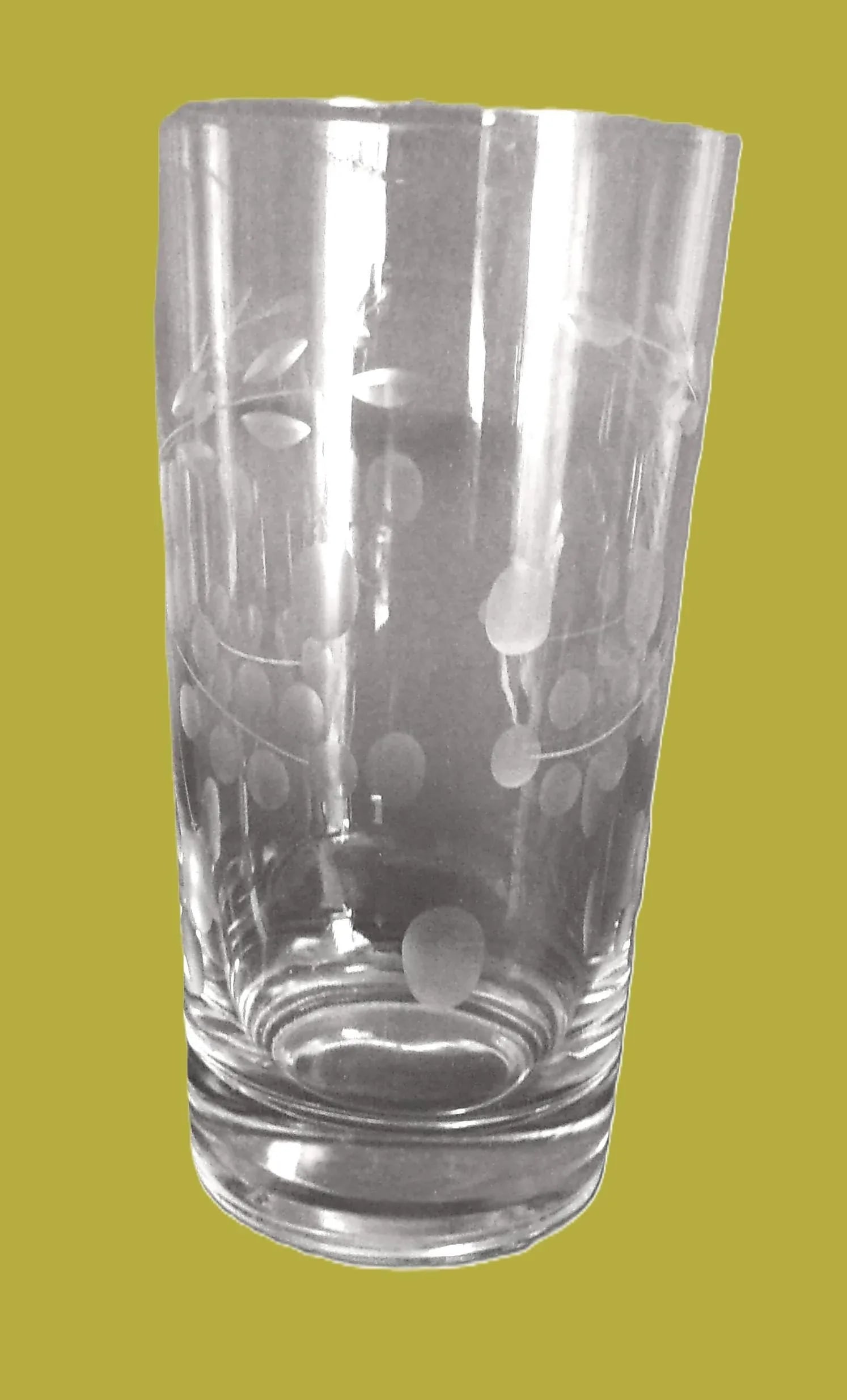 1960s Large Pitcher and Eight Glasses, Etched With Flowers and Leaves - 9 Pieces - 14