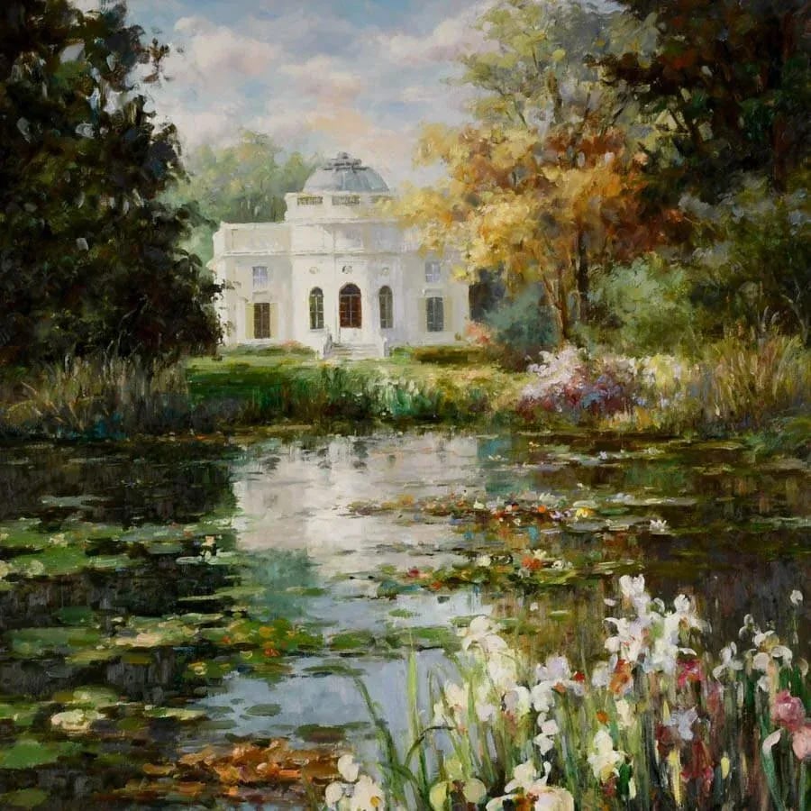 Late 20th Century Framed Signed Zhao Song the Garden at Chateau De Bagatelle Oil on Canvas - 2