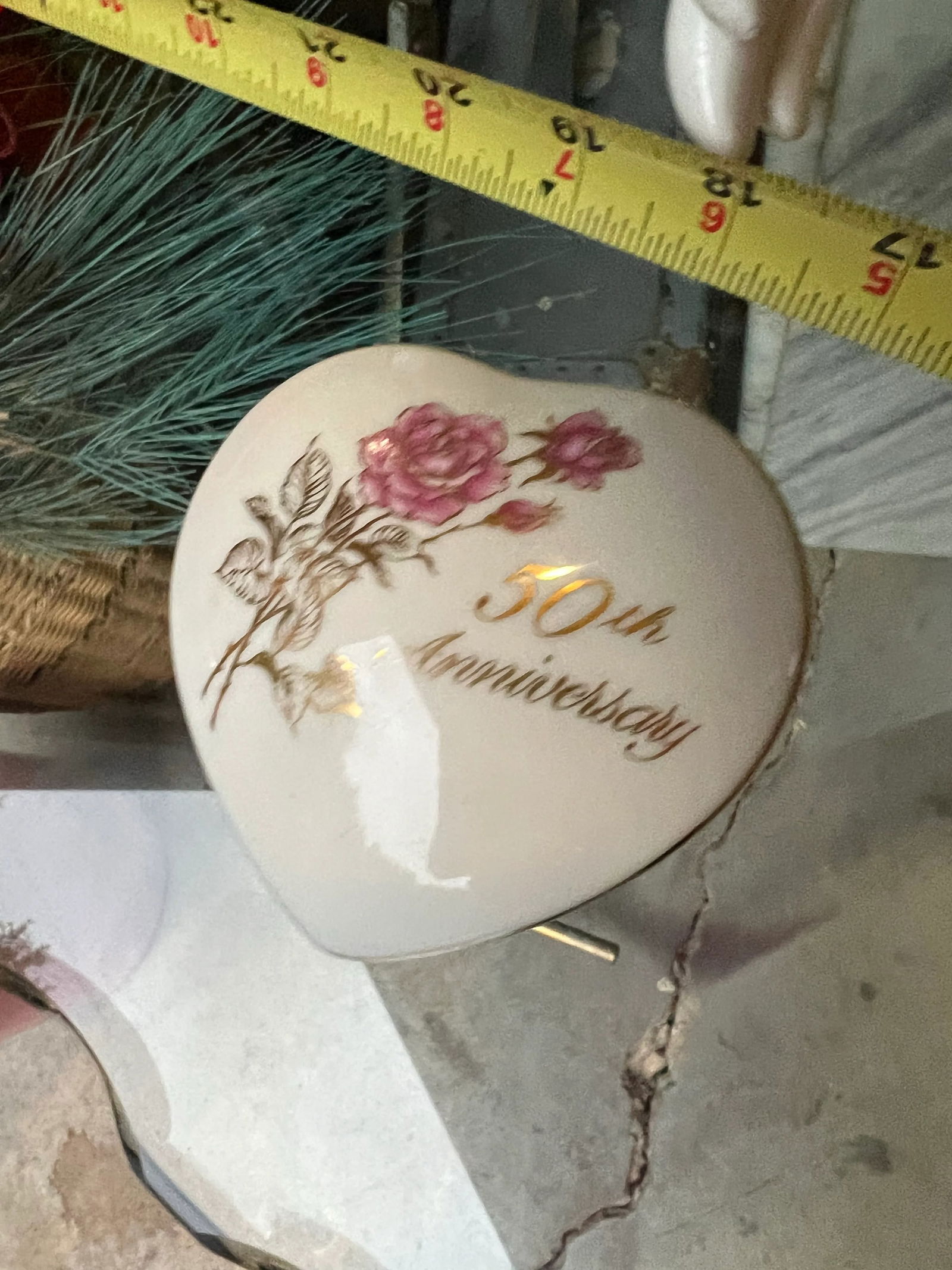 1970s Small Ceramic 50th Anniversary Heart Shaped Box - 5