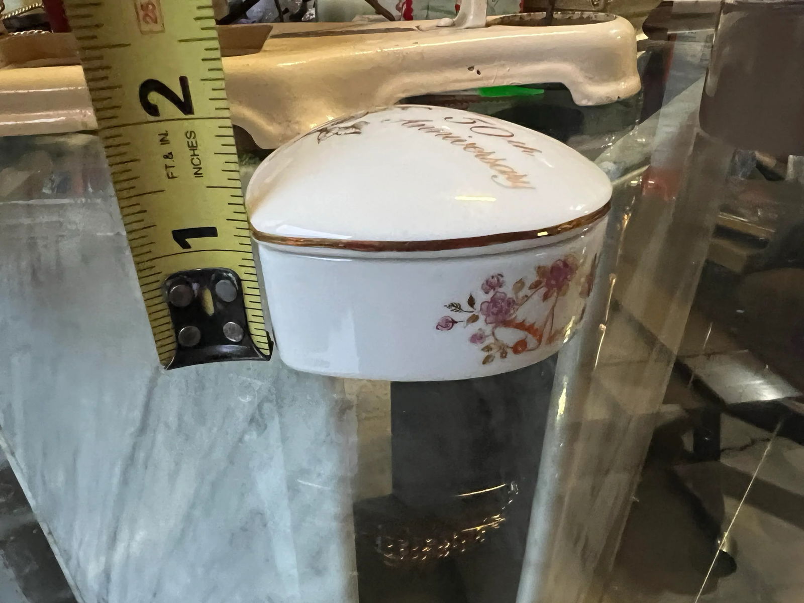 1970s Small Ceramic 50th Anniversary Heart Shaped Box - 6